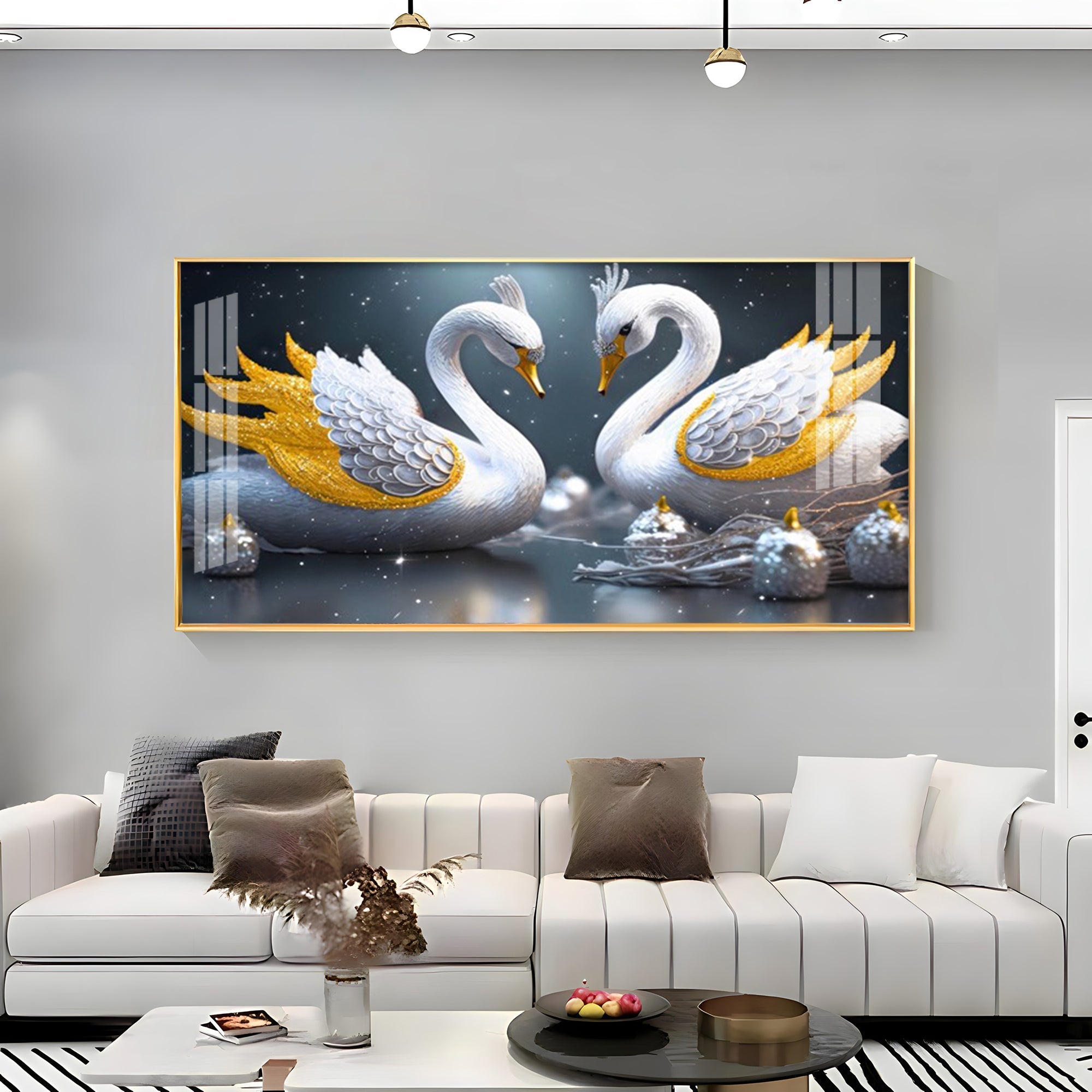 Lovely Swan Couple Premium Acrylic Horizontal Wall Art - The Next Decor