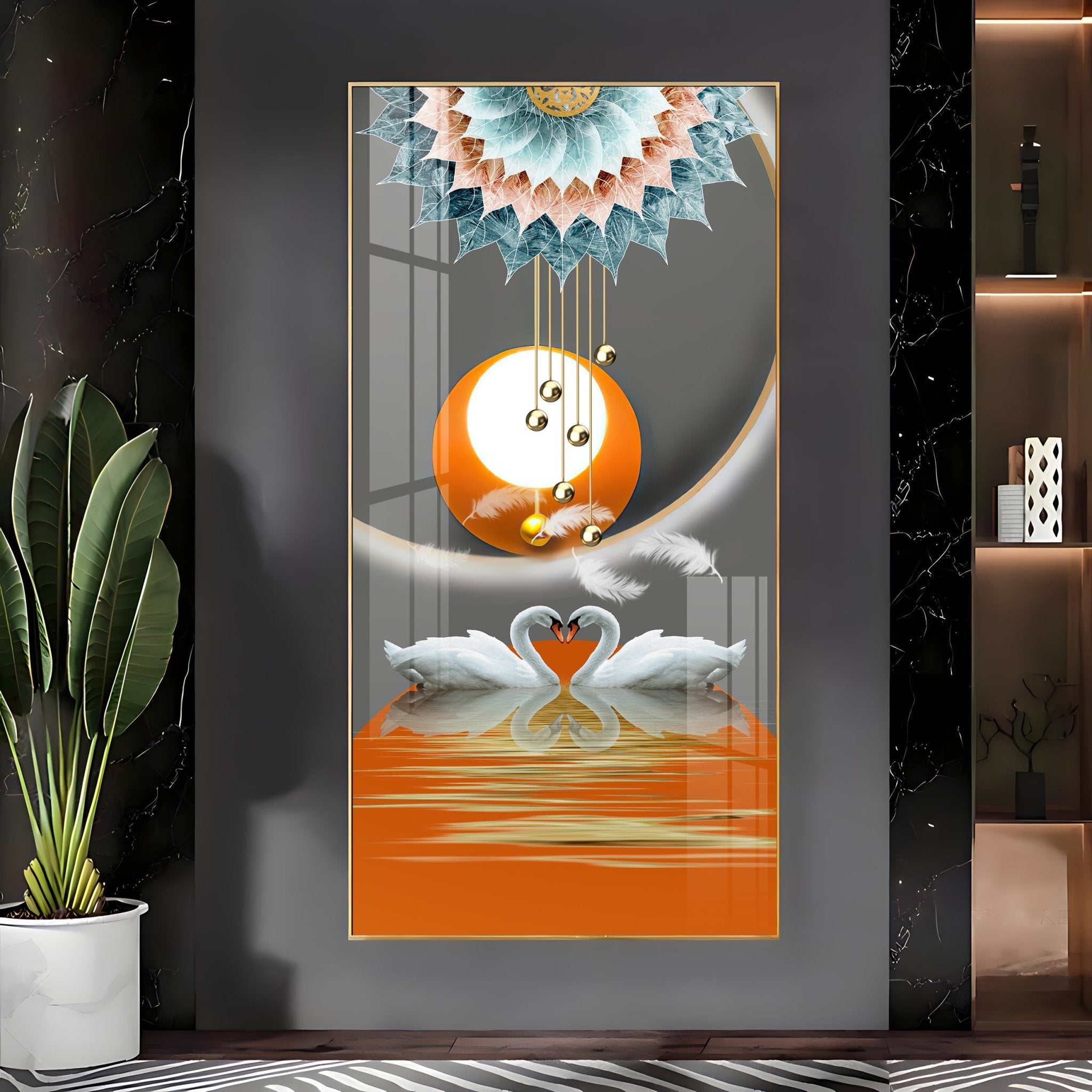 Loving Swans Luxury Crystal Vertical Wall Art - The Next Decor