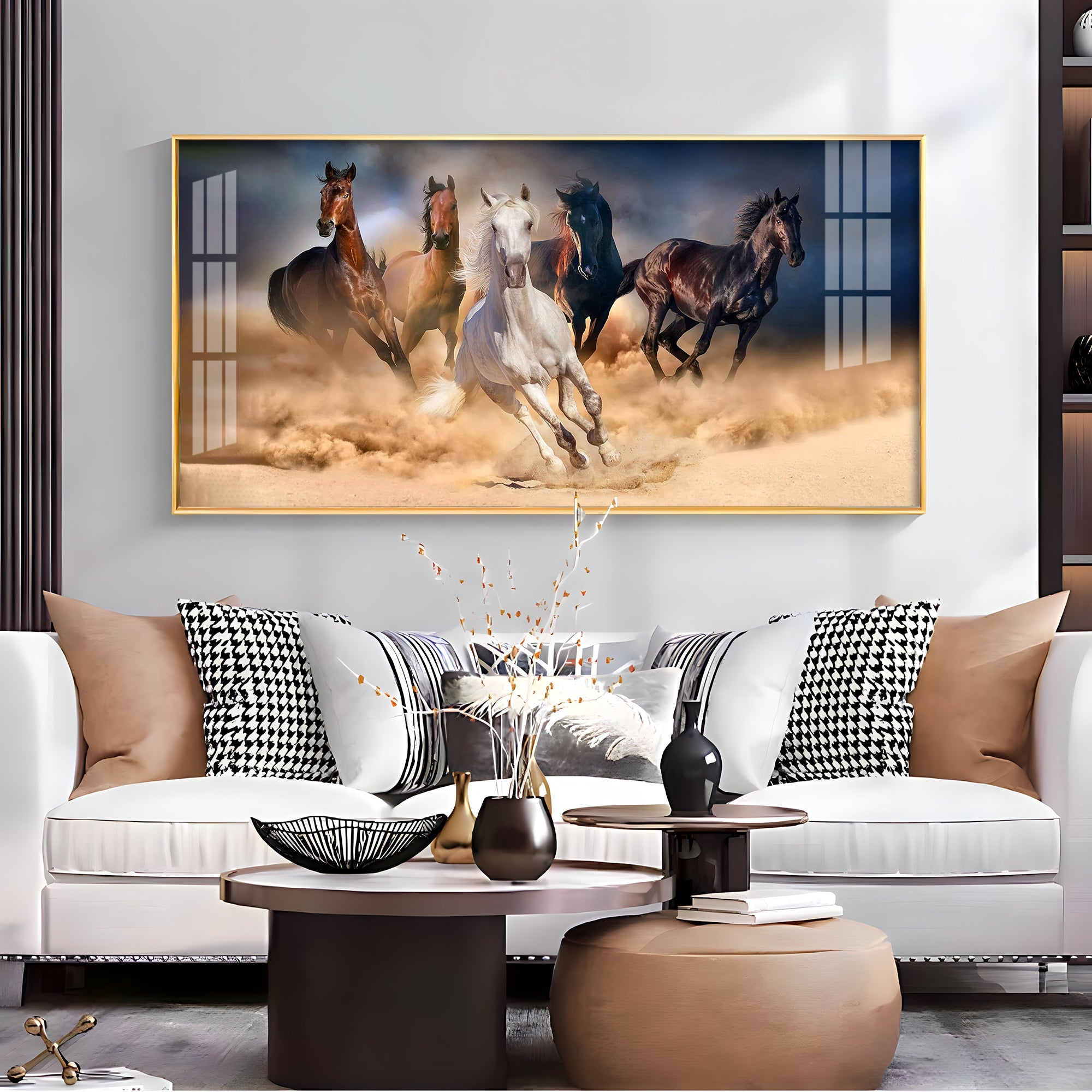 Lucky Running Vastu Horses Premium Acrylic Horizontal Wall Art - The Next Decor
