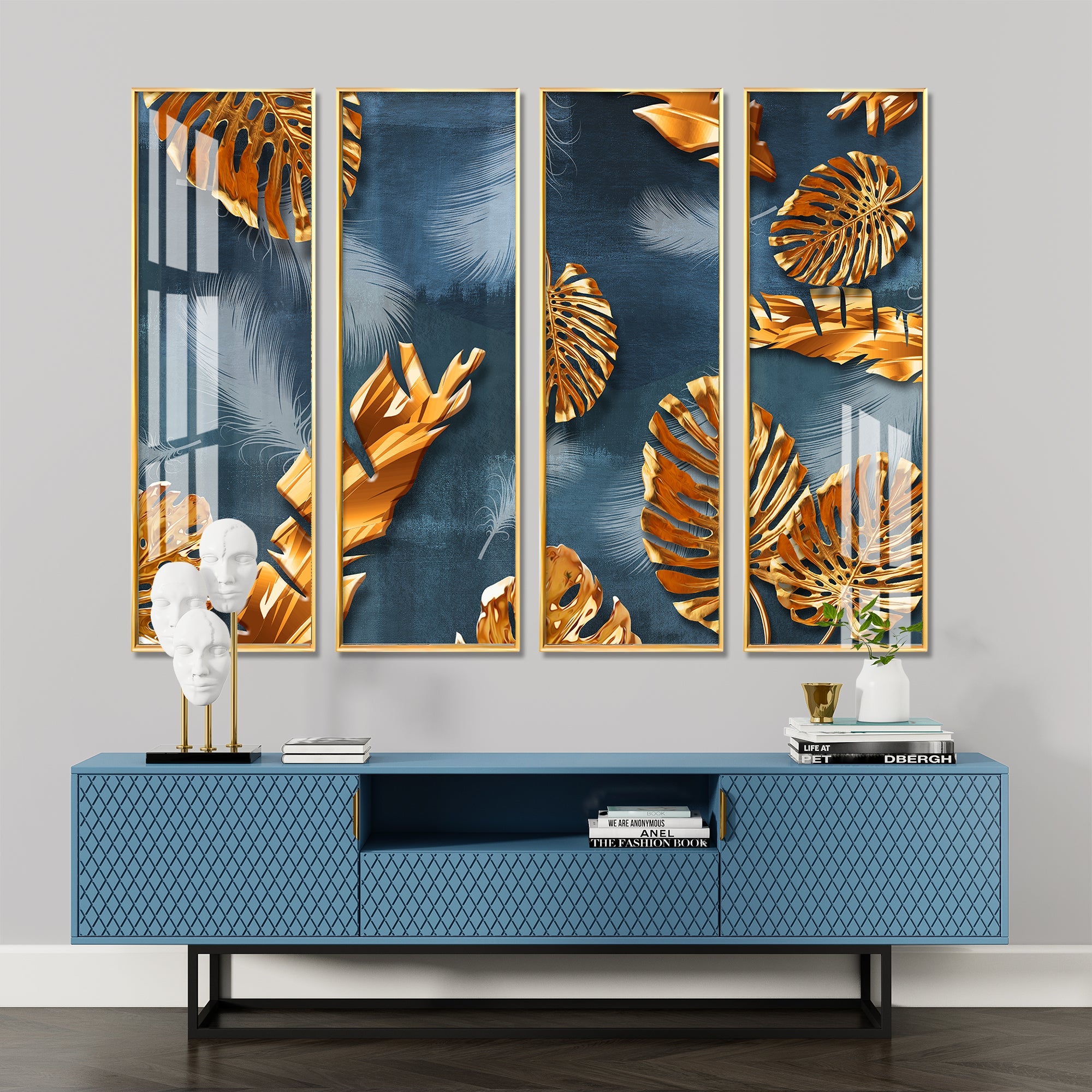 Luxury Leaves Premium Acrylic Vertical Wall Art (set of 4) - The Next Decor