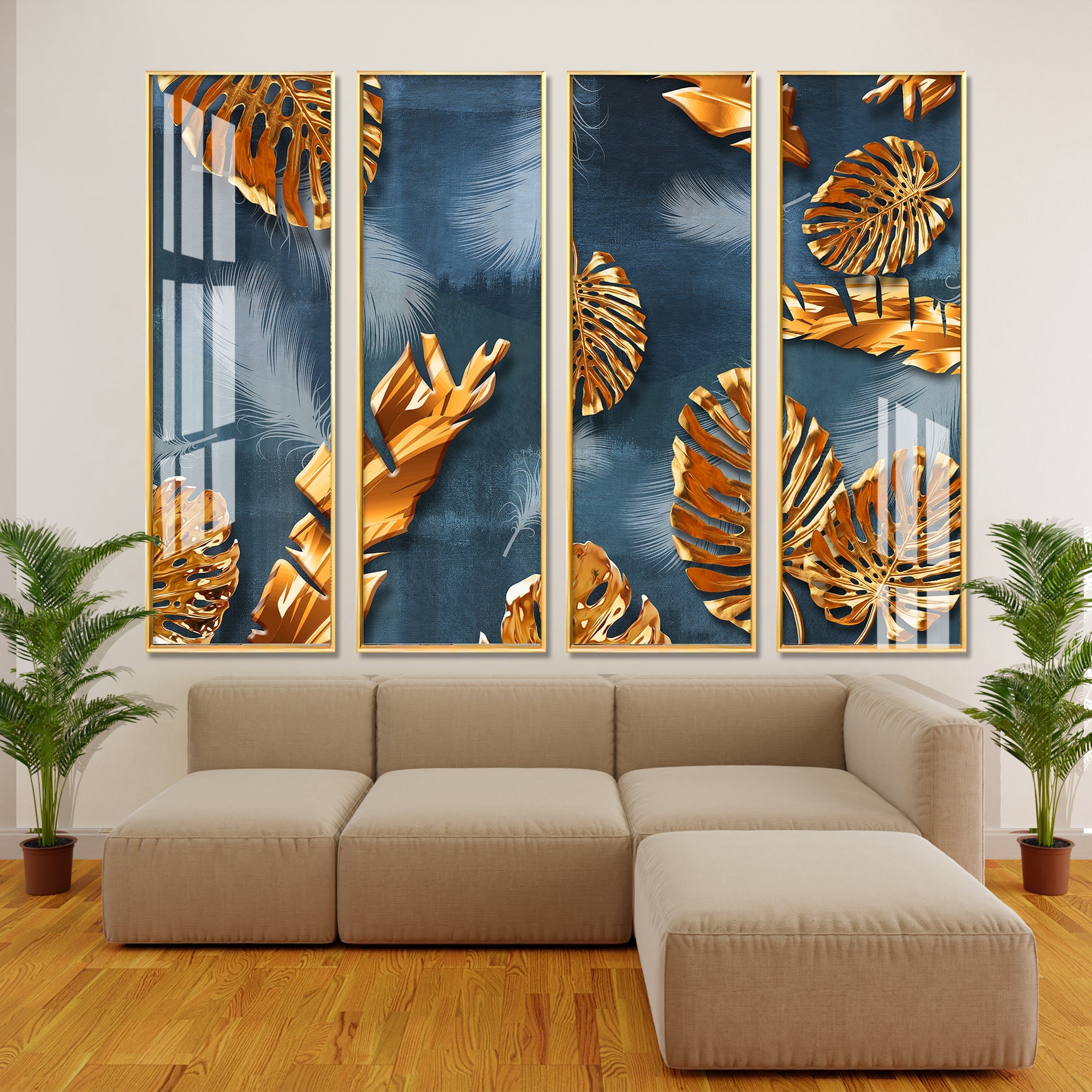 Luxury Leaves Premium Acrylic Vertical Wall Art (set of 4) - The Next Decor