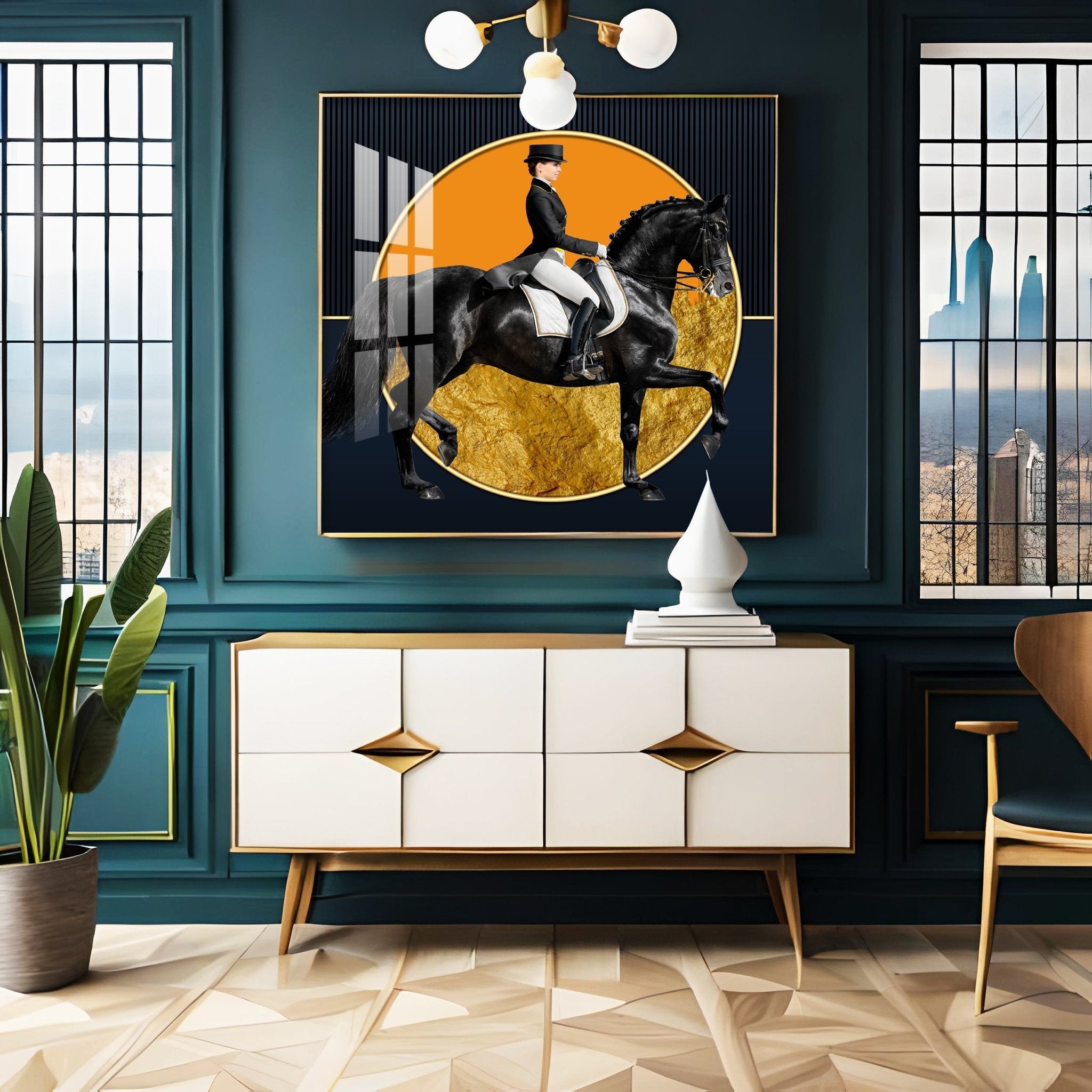 Man Riding on Black Horse Premium Acrylic Square Wall Art - The Next Decor