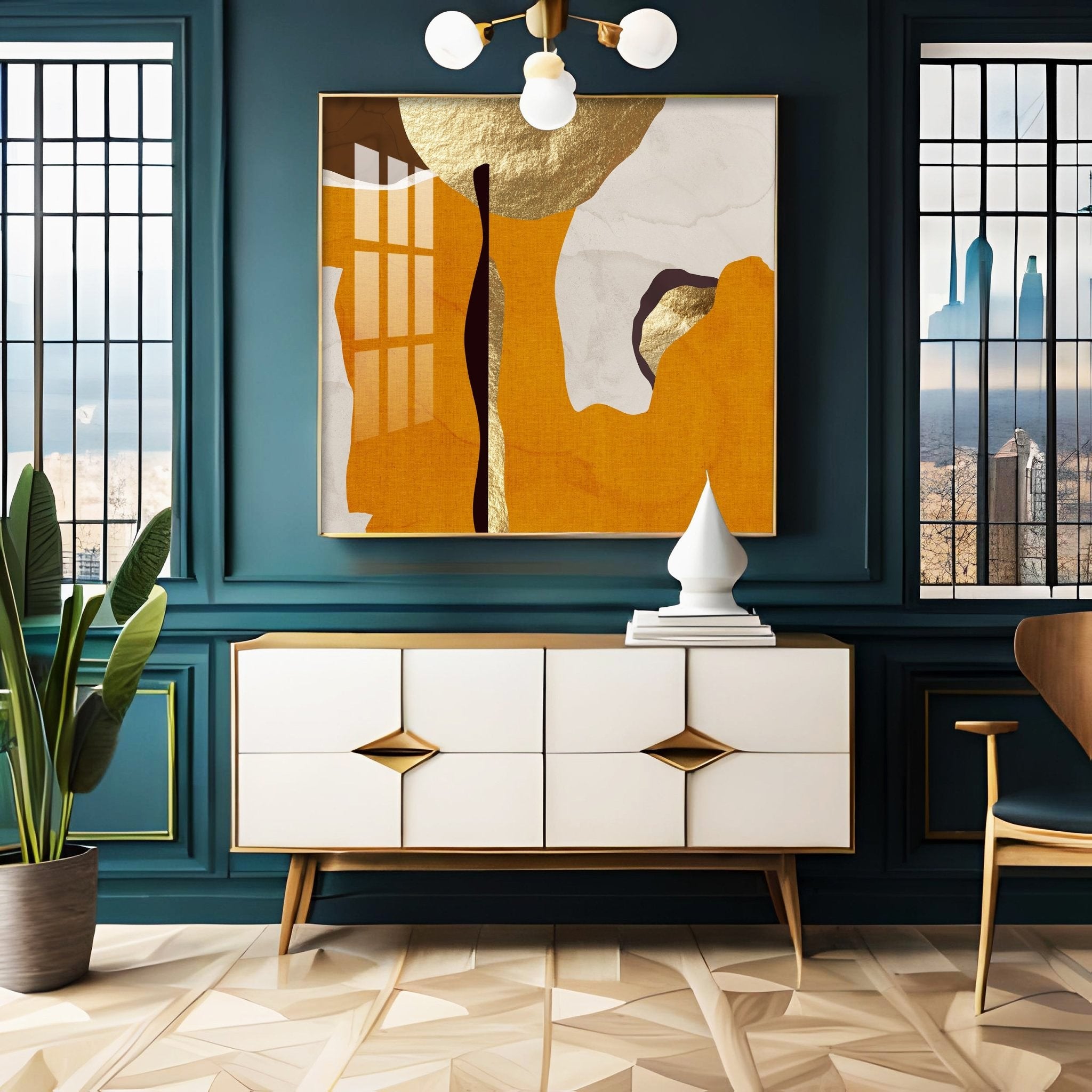 Modern Abstract Gold Luxury Interior Premium Acrylic Square Wall Art - The Next Decor