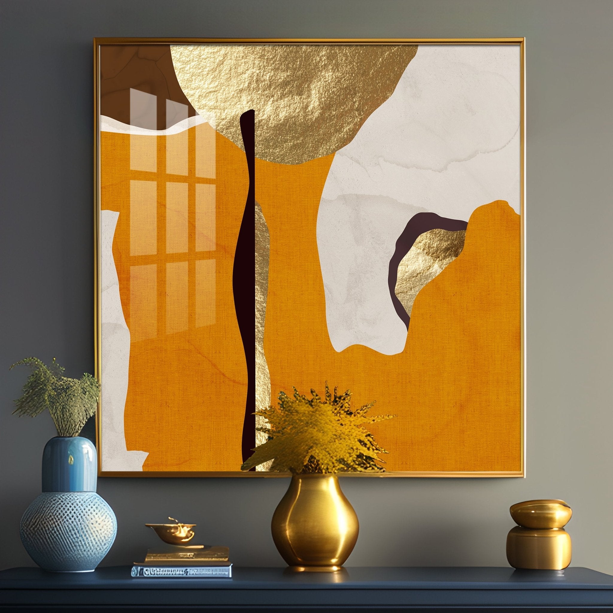 Modern Abstract Gold Luxury Interior Premium Acrylic Square Wall Art - The Next Decor