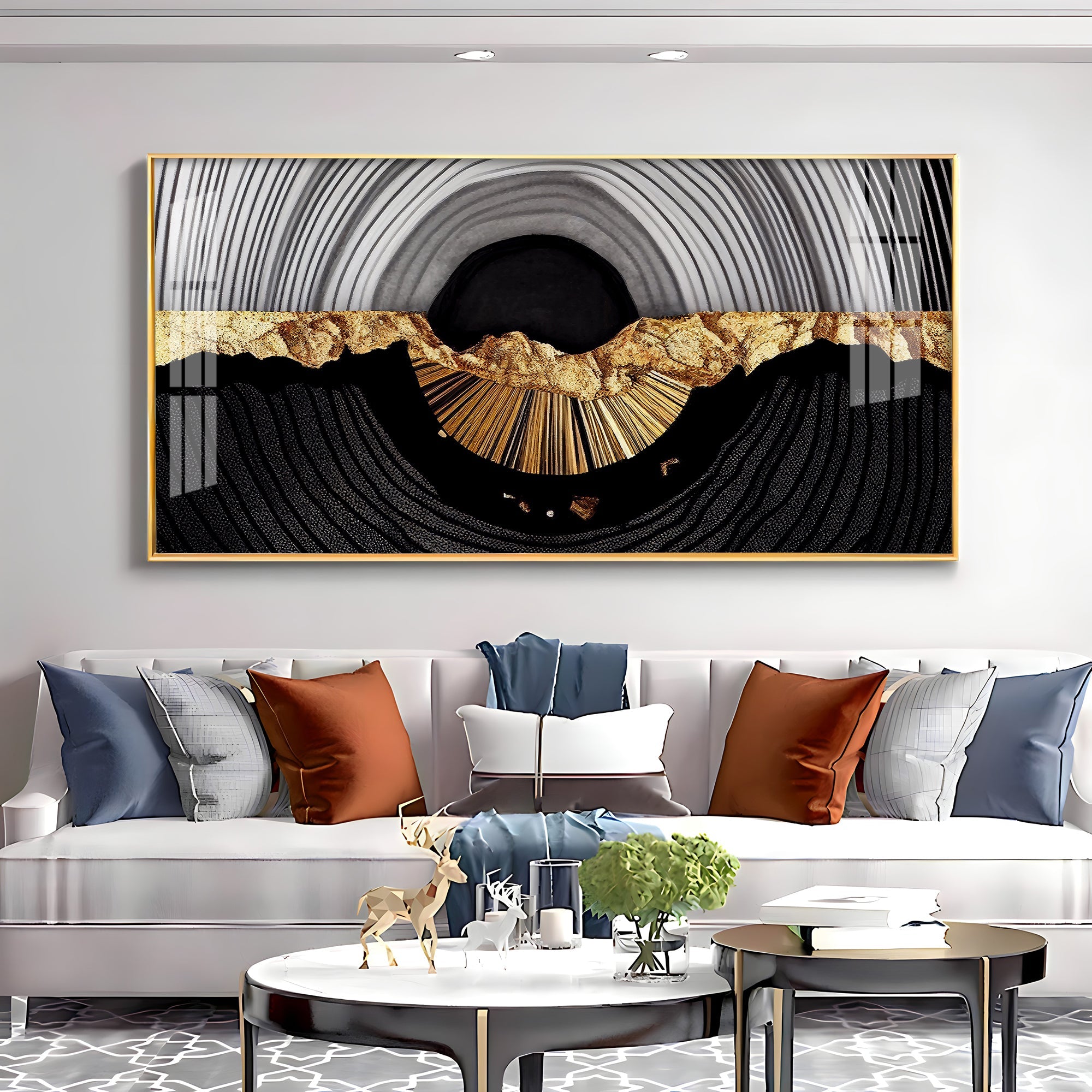 Modern Art In Gold and Black Premium Acrylic Horizontal Wall Art - The Next Decor