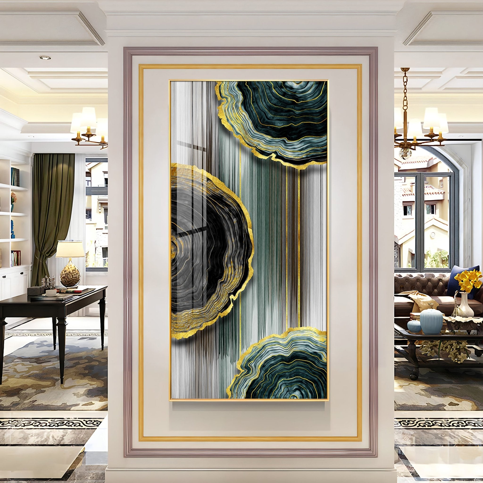Modern Golden Annual Ring Luxury Crystal Vertical Wall Art - The Next Decor