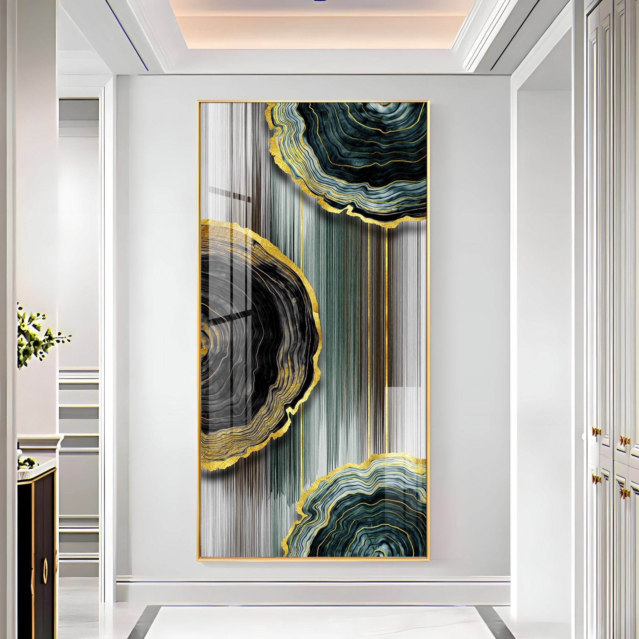 Modern Golden Annual Ring Luxury Crystal Vertical Wall Art - The Next Decor