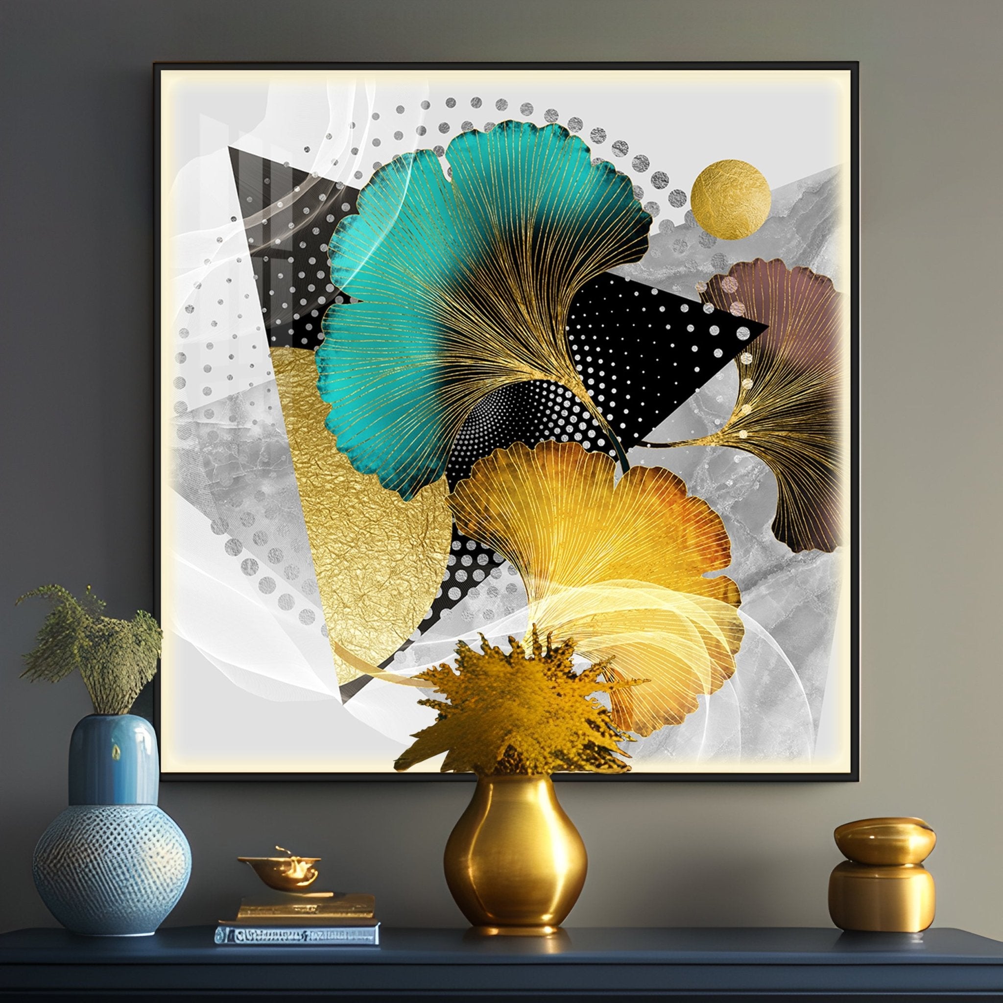 Multicolor Ginkgo Biloba Luxury Crystal Square Wall Art - The Next Decor