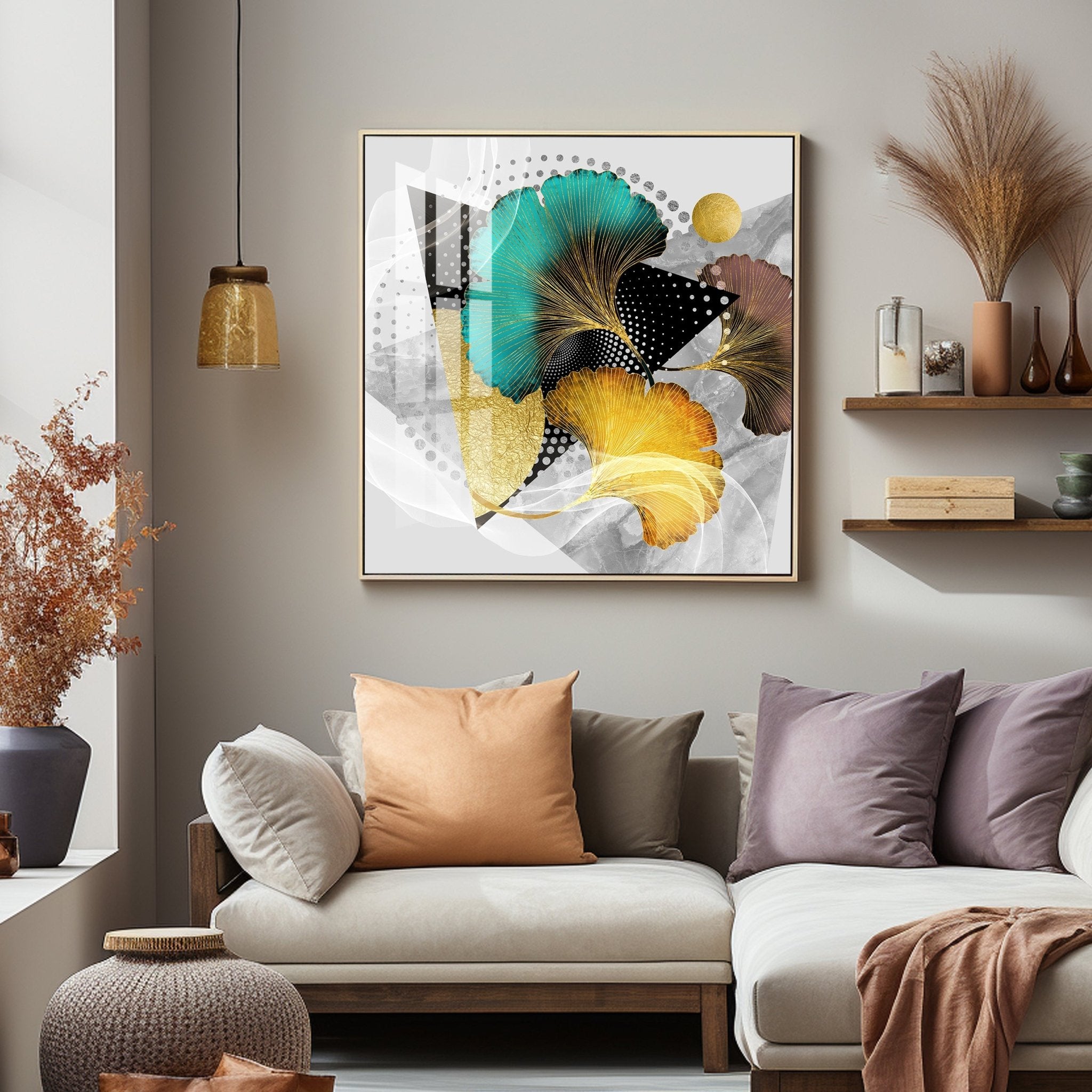 Multicolor Ginkgo Biloba Luxury Crystal Square Wall Art - The Next Decor