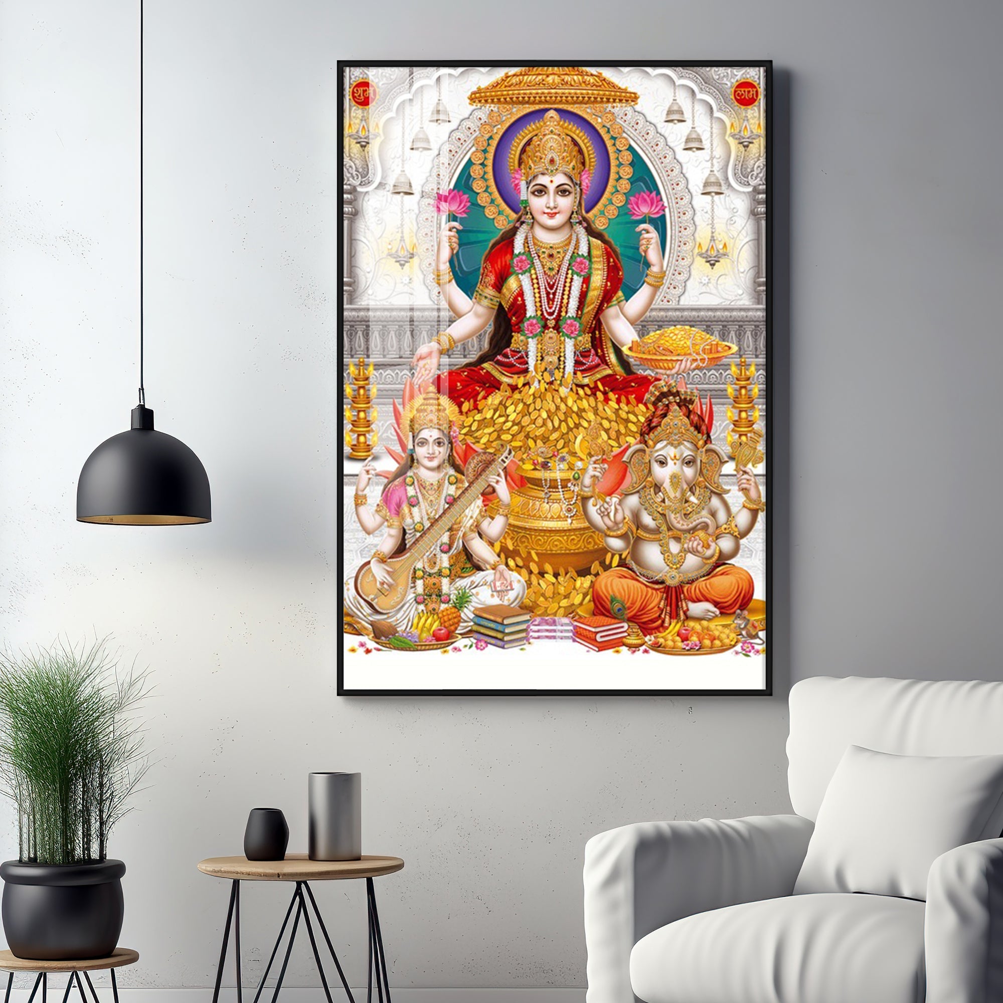 Mural of Goddess Laxmi Premium Acrylic Vertical Wall Art - The Next Decor