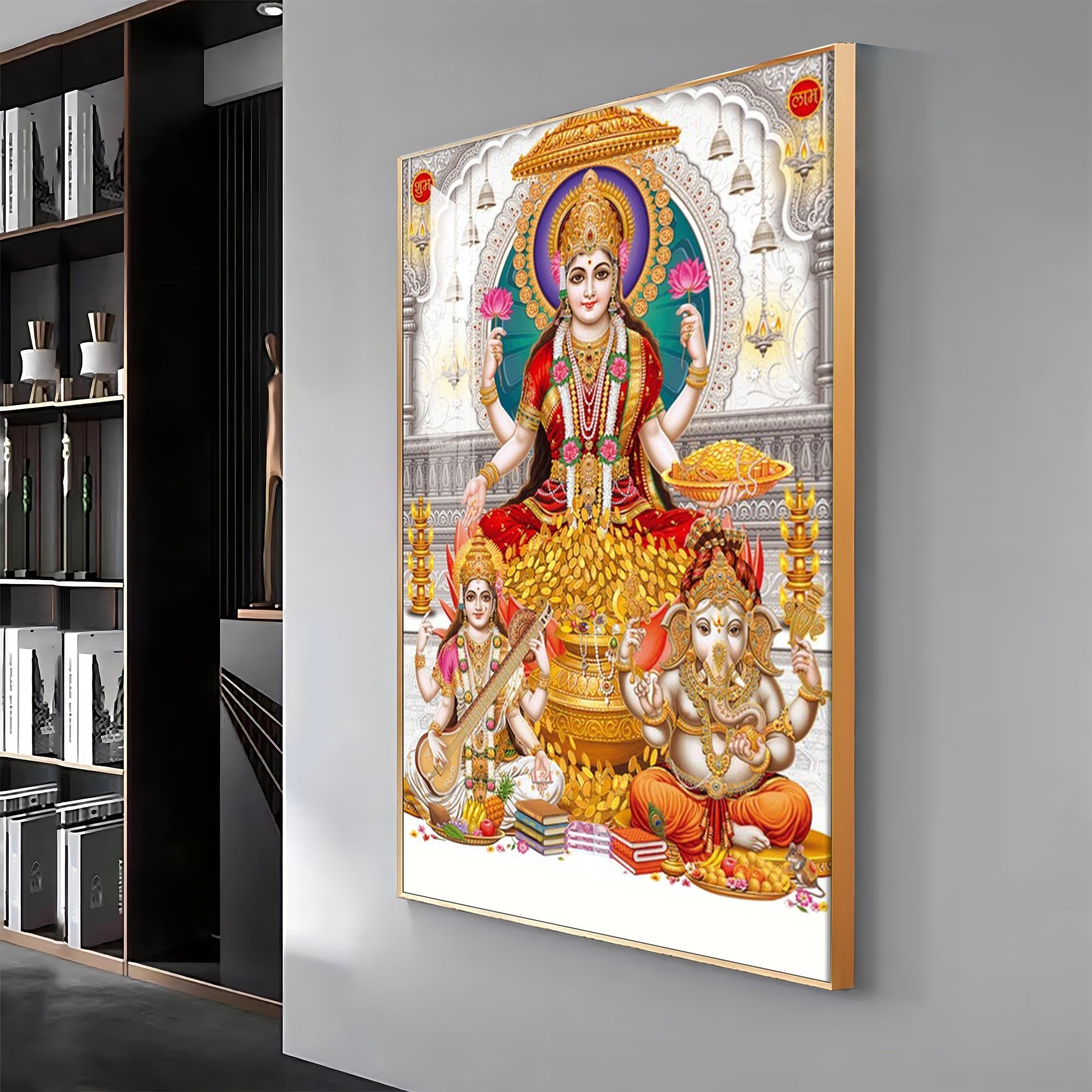 Mural of Goddess Laxmi Premium Acrylic Vertical Wall Art - The Next Decor