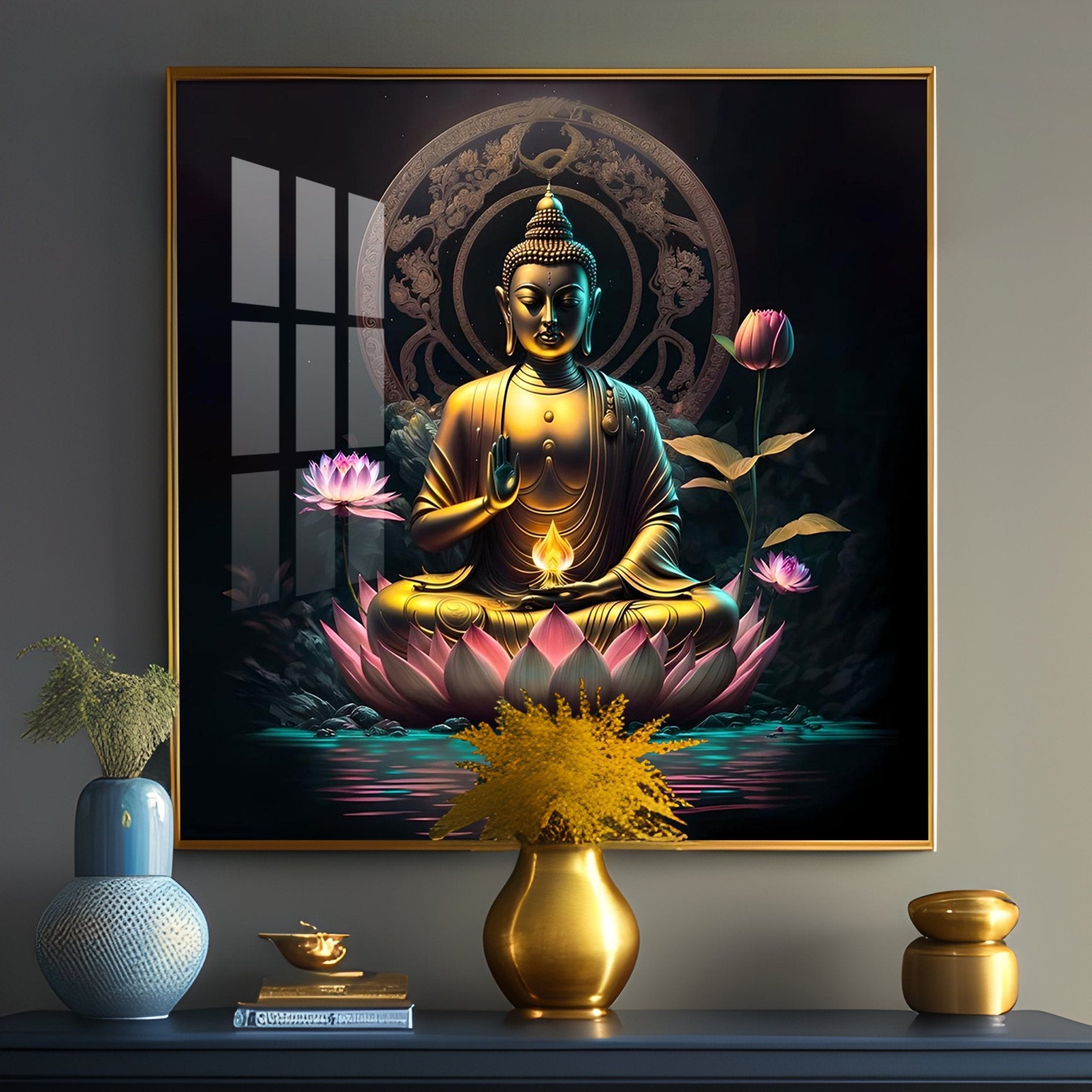 Namo Buddhay Premium Acrylic Square Wall Art - The Next Decor