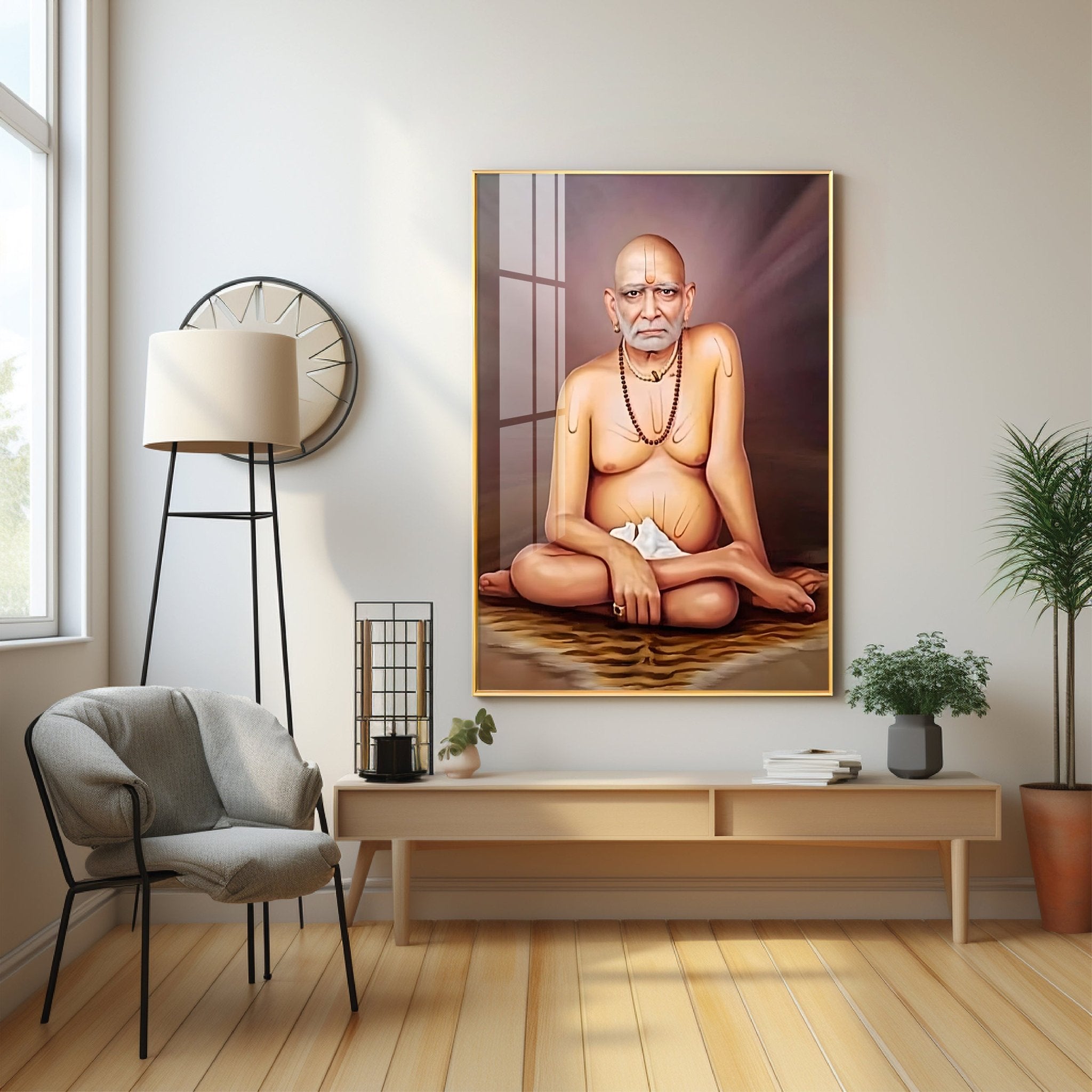 Noir Reflection Shri Swami Samartha Premium Vertical Acrylic Wall Art - The Next Decor