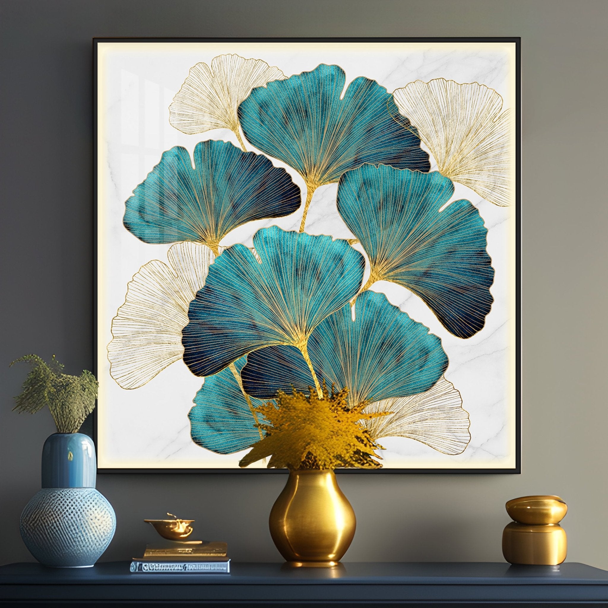 Nordic Ginkgo Luxury Crystal Square Wall Art - The Next Decor