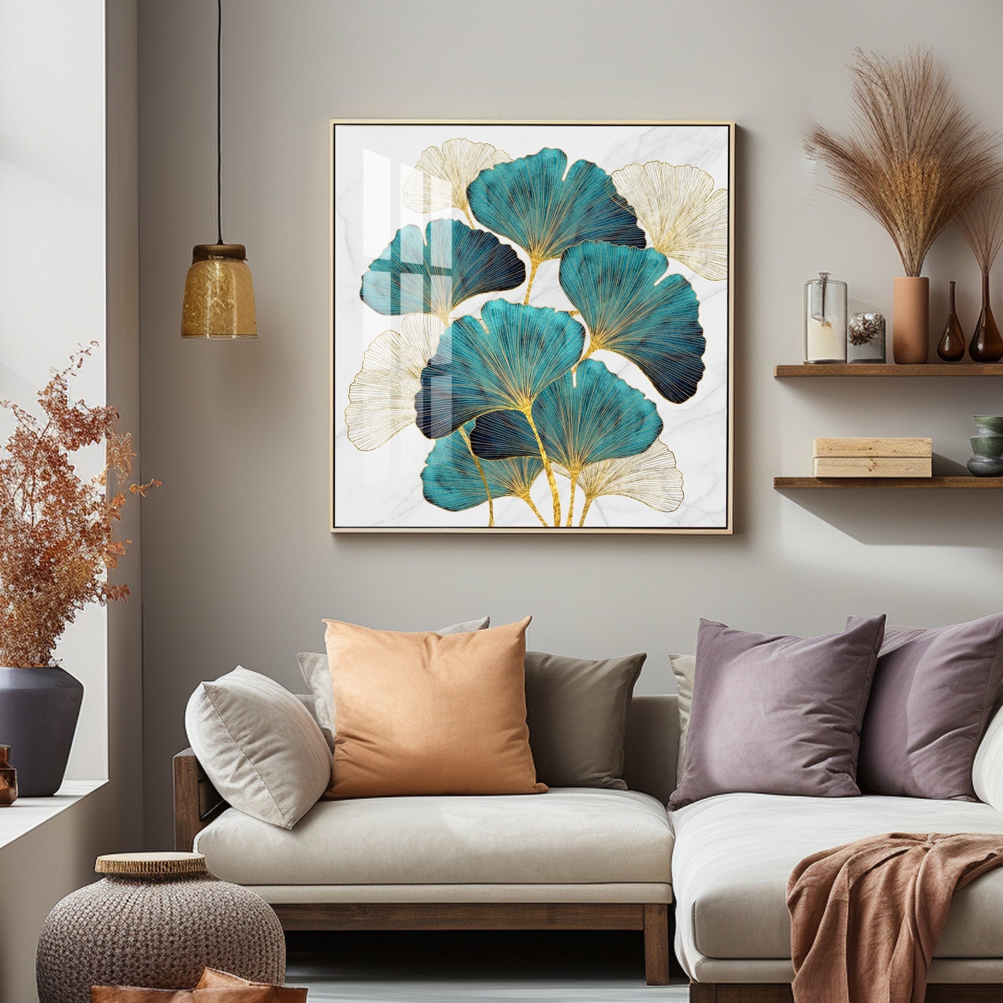 Nordic Ginkgo Luxury Crystal Square Wall Art - The Next Decor