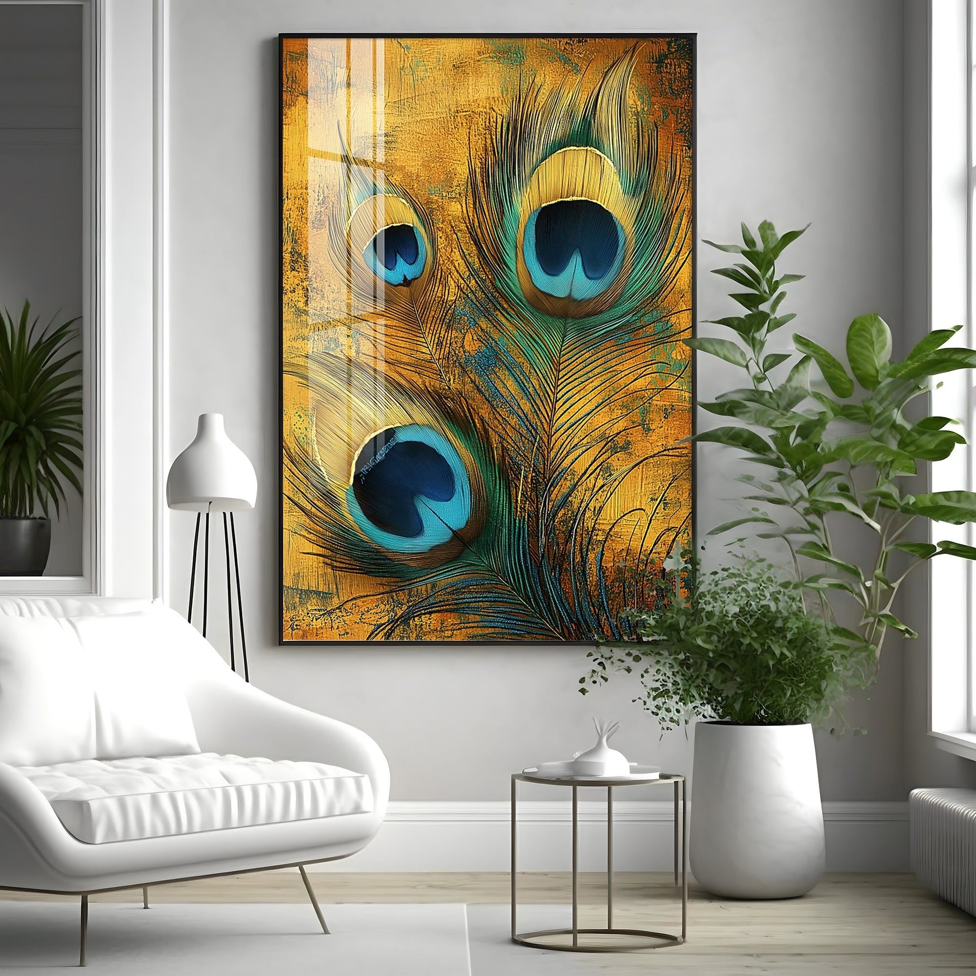 Opulent Harmony Feather Premium Acrylic Vertical Wall Art - The Next Decor