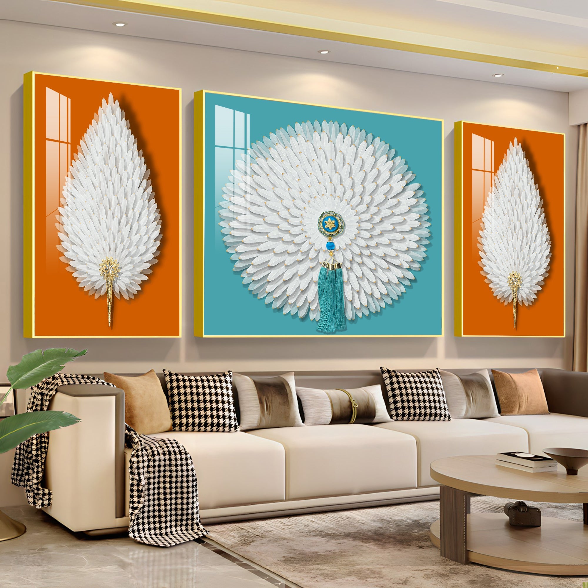 Paper Feather Art Premium Acrylic Wall Art (Set of 3) - The Next Decor