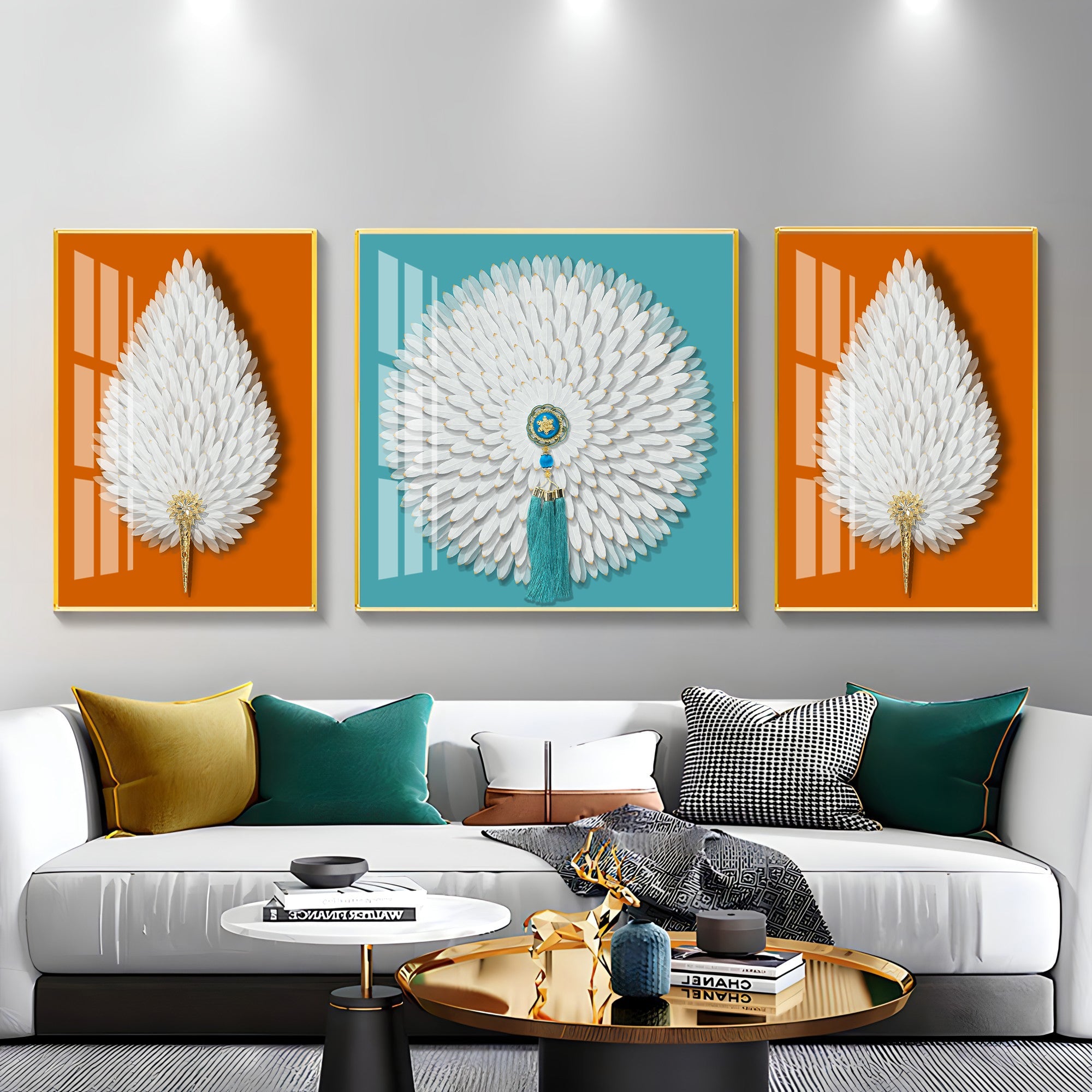 Paper Feather Art Premium Acrylic Wall Art (Set of 3) - The Next Decor