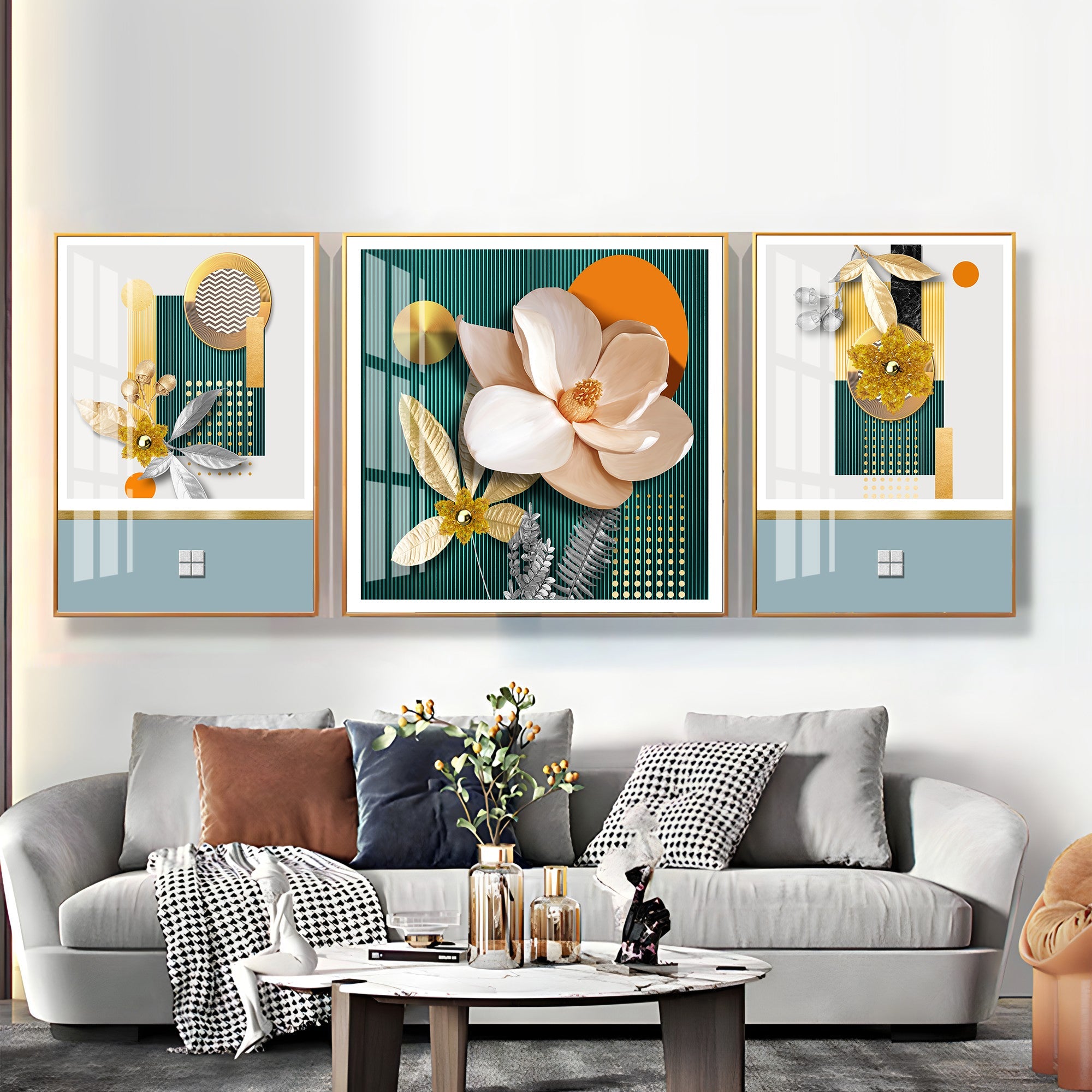 Pastel Flowers Premium Acrylic Wall Art (Set of 3) - The Next Decor