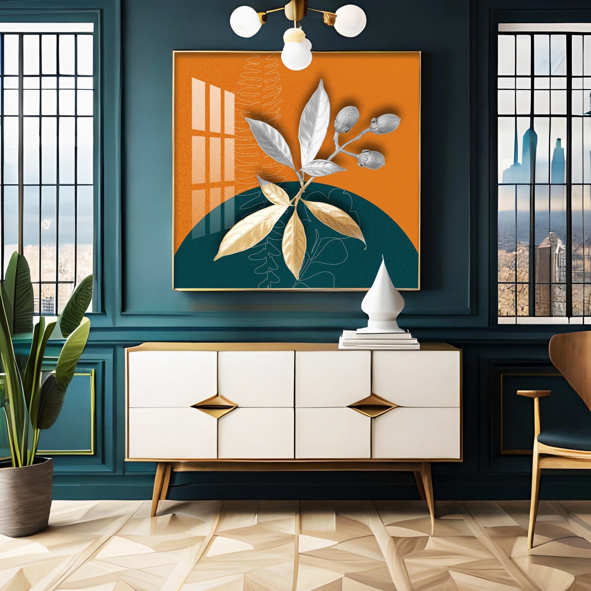 Pictures Of Gold And Silver Branch Premium Acrylic Square Wall Art - The Next Decor