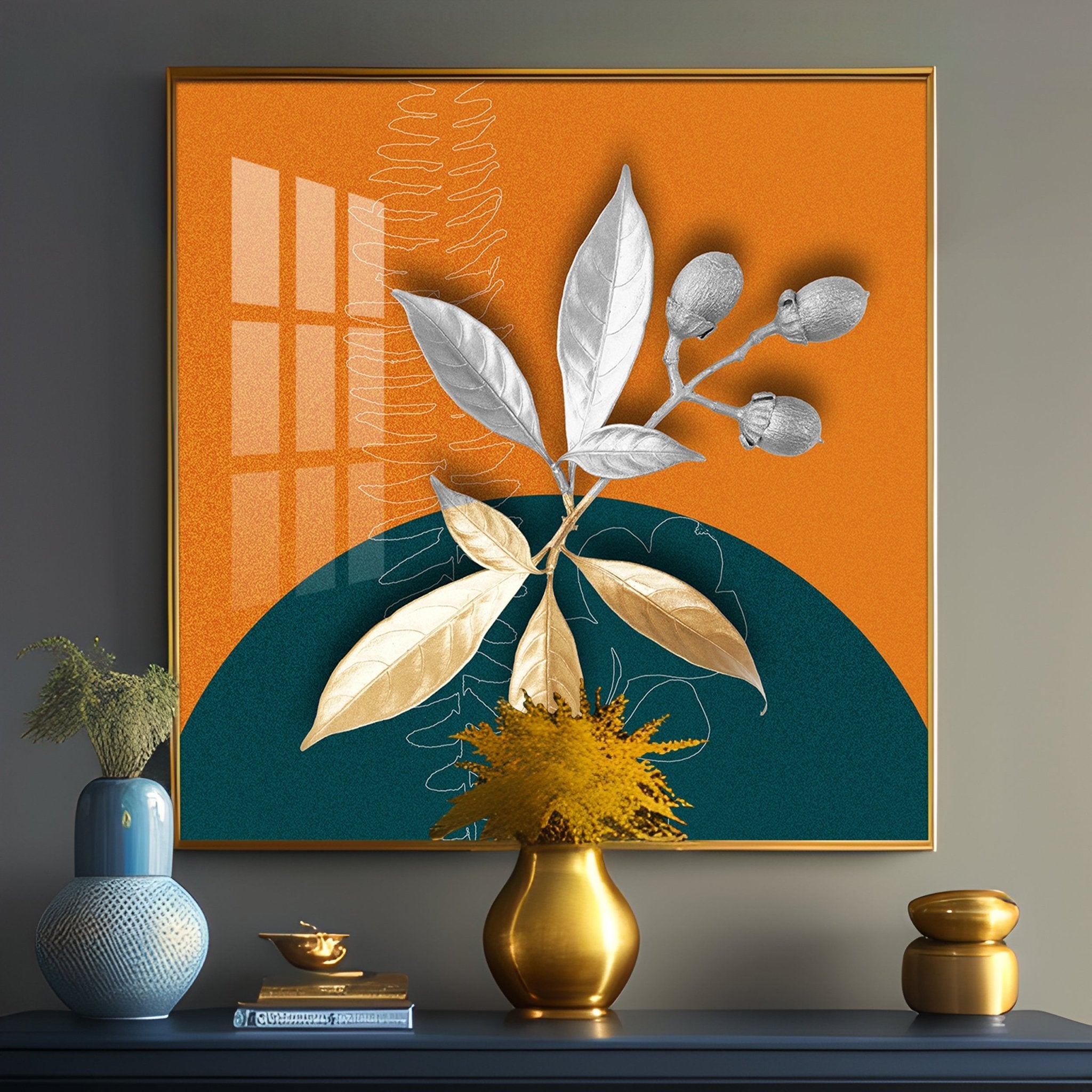 Pictures Of Gold And Silver Branch Premium Acrylic Square Wall Art - The Next Decor