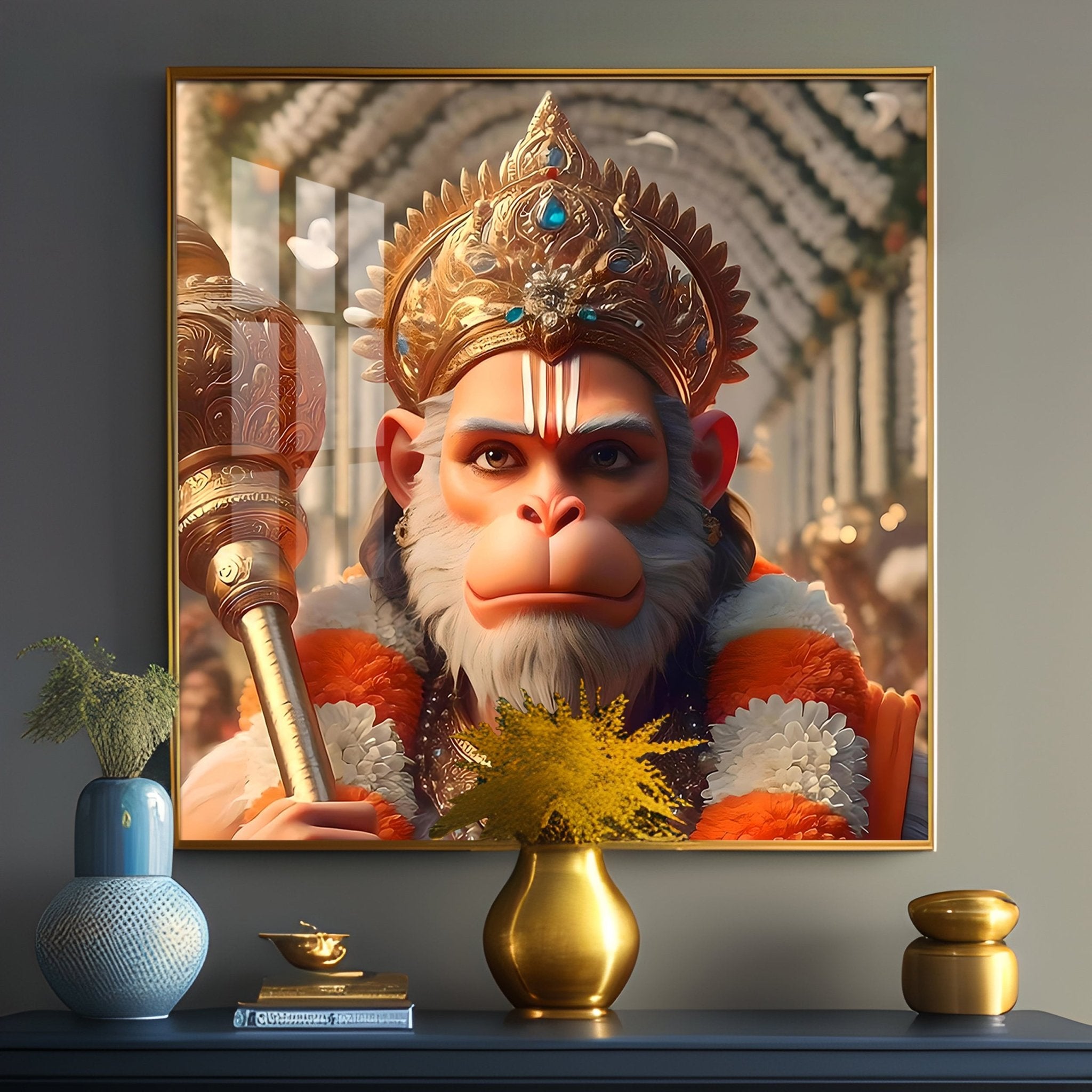 Ram Bhakt Hanuman Premium Acrylic Square Wall Art - The Next Decor