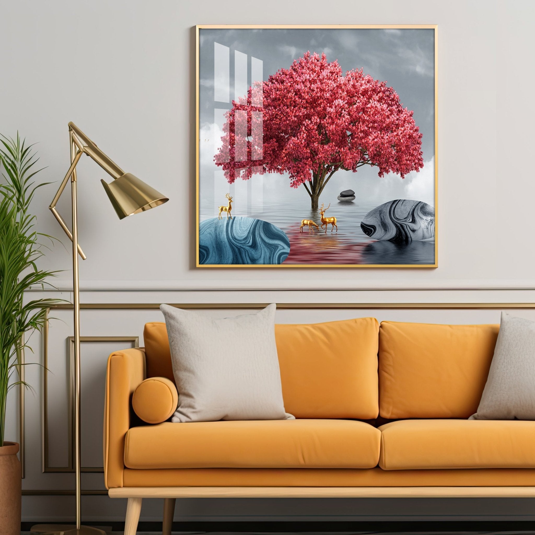 Royal Poinciana Tree Luxury Crystal Square Wall Art - The Next Decor