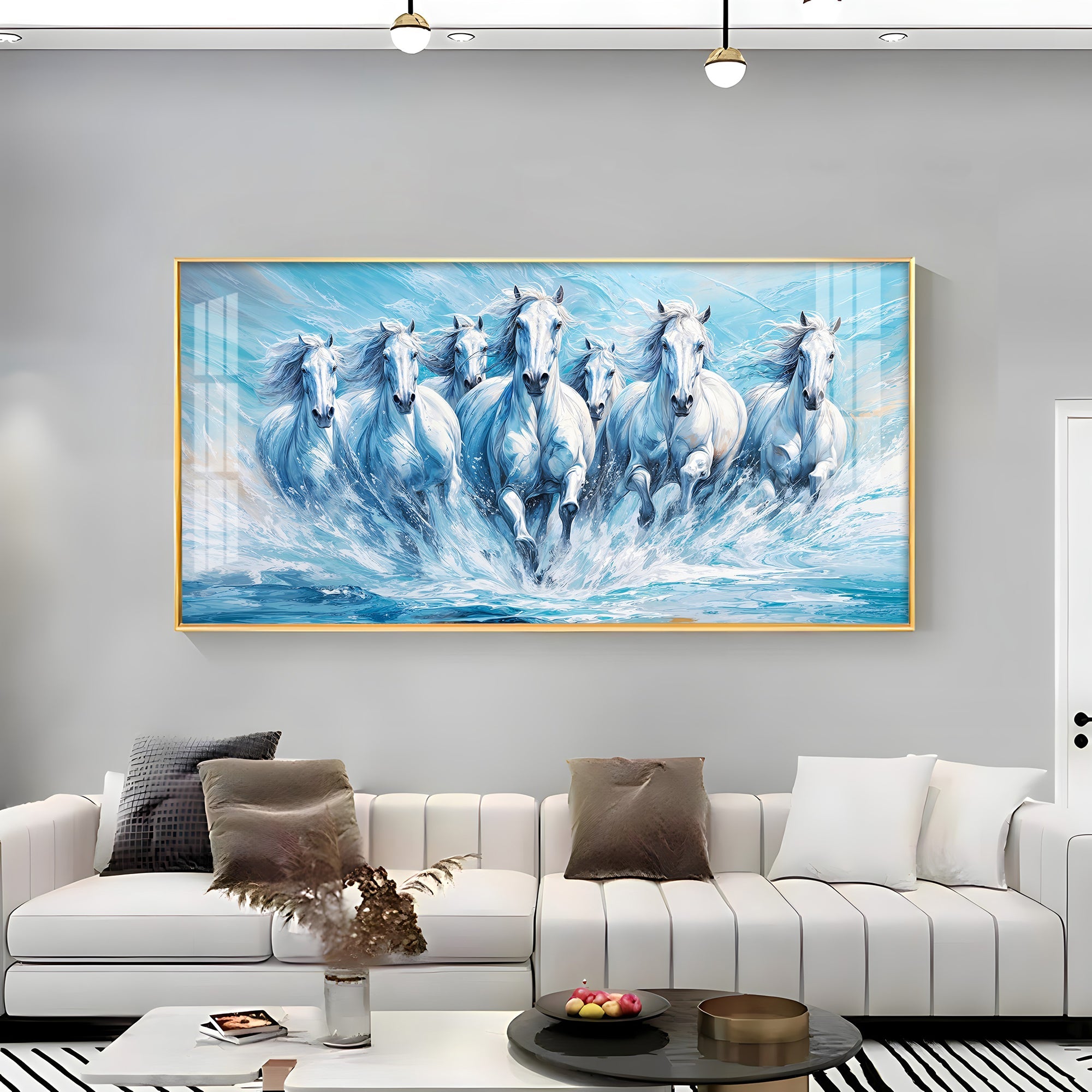 Running Horses in River Premium Acrylic Horizontal Wall Art - The Next Decor