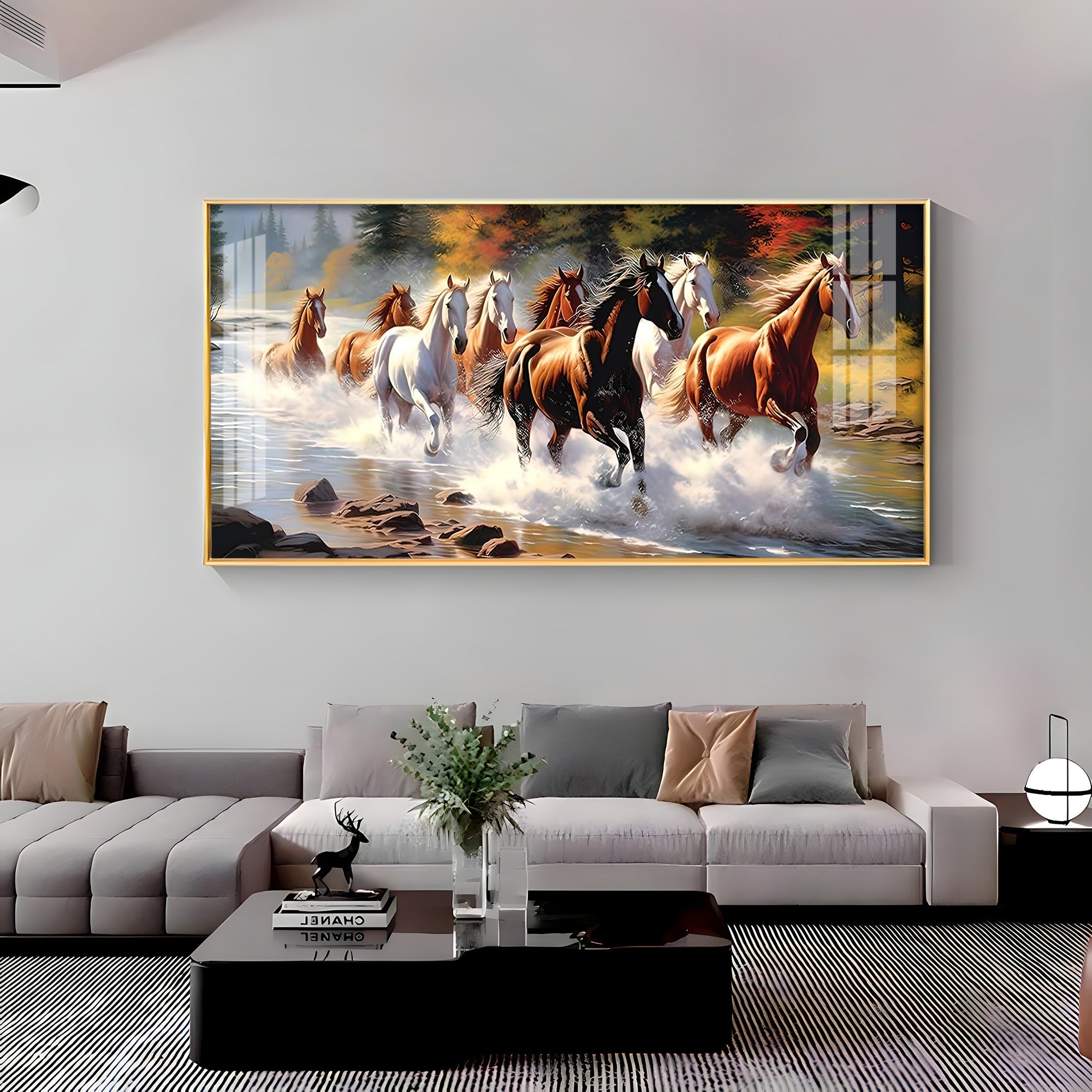 Running Horses in River Premium Acrylic Horizontal Wall Art - The Next Decor