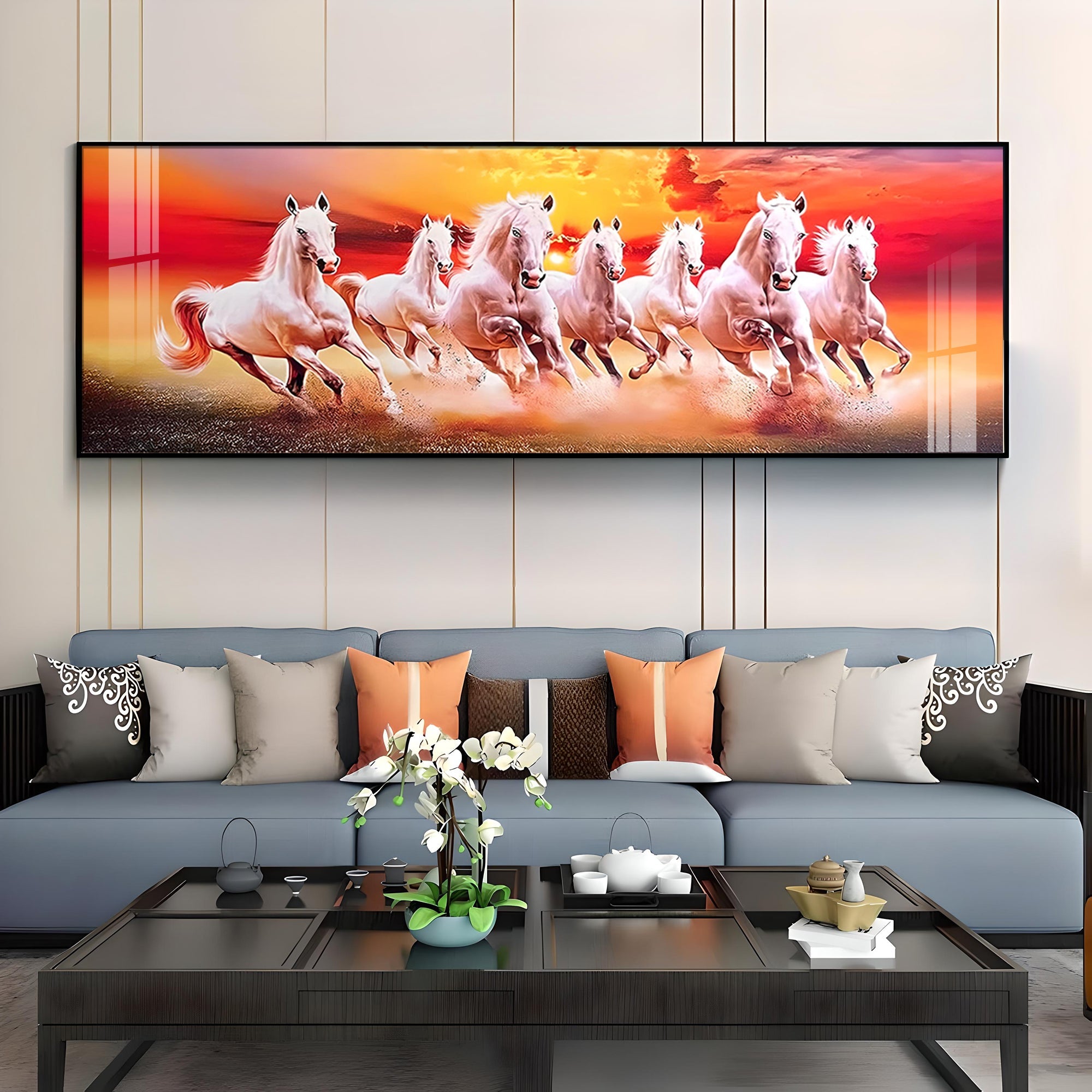 Seven Running Horses Premium Acrylic Horizontal Wall Art - The Next Decor