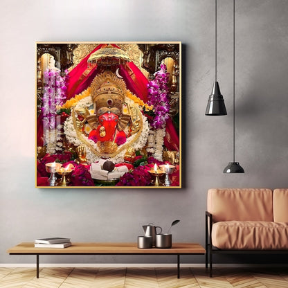 Shree Siddhivinayak Ganapati Premium Acrylic Square Wall Art - 30X30 inches / Gold