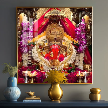 Shree Siddhivinayak Ganapati Premium Acrylic Square Wall Art - 30X30 inches / Gold