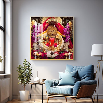 Shree Siddhivinayak Ganapati Premium Acrylic Square Wall Art - 30X30 inches / Gold