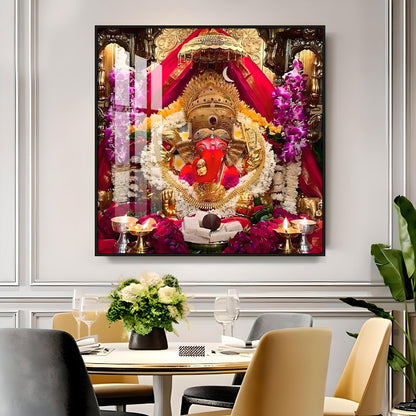Shree Siddhivinayak Ganapati Premium Acrylic Square Wall Art - 30X30 inches / Gold