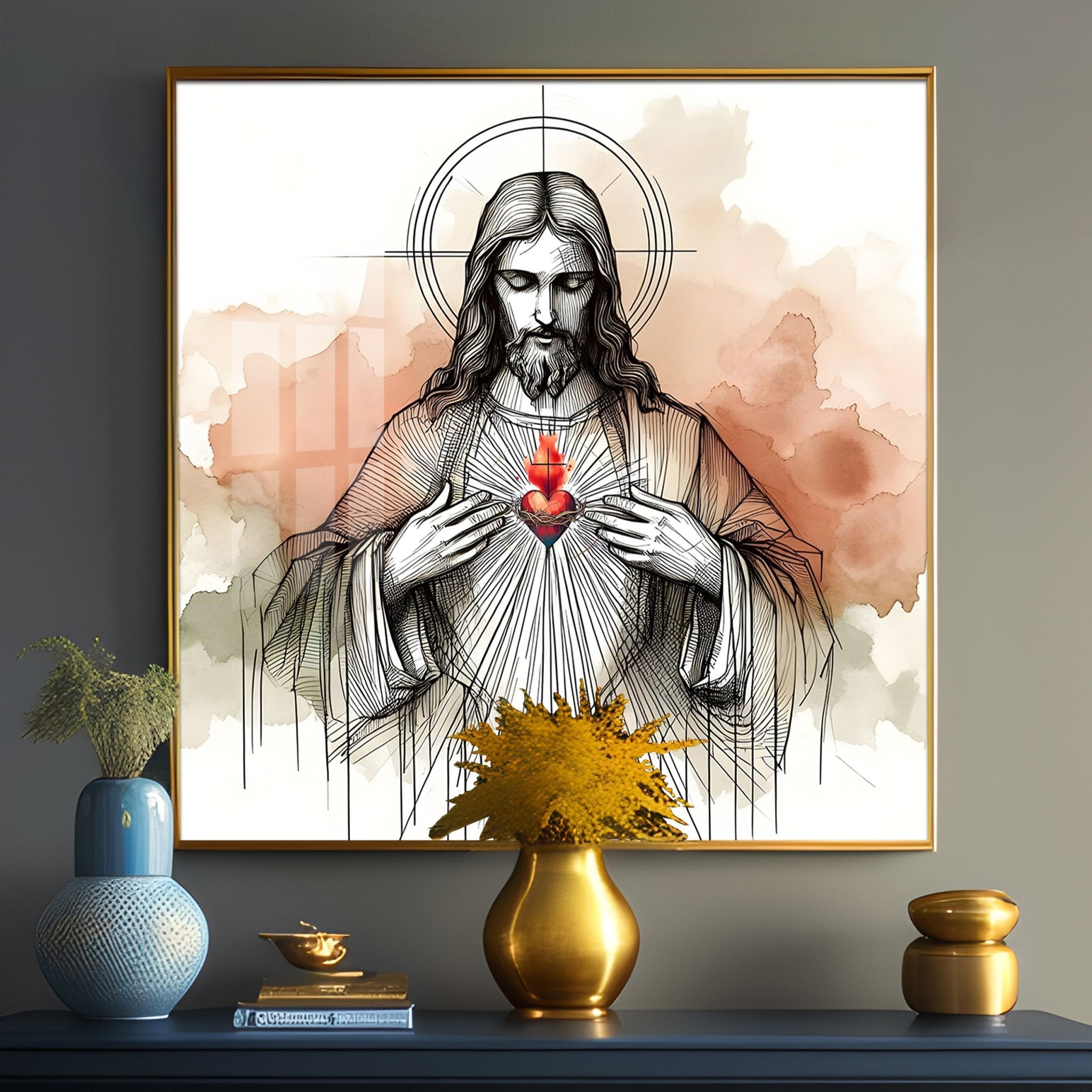 Sketch Spirit of Jesus Premium Acrylic Square Wall Art - The Next Decor