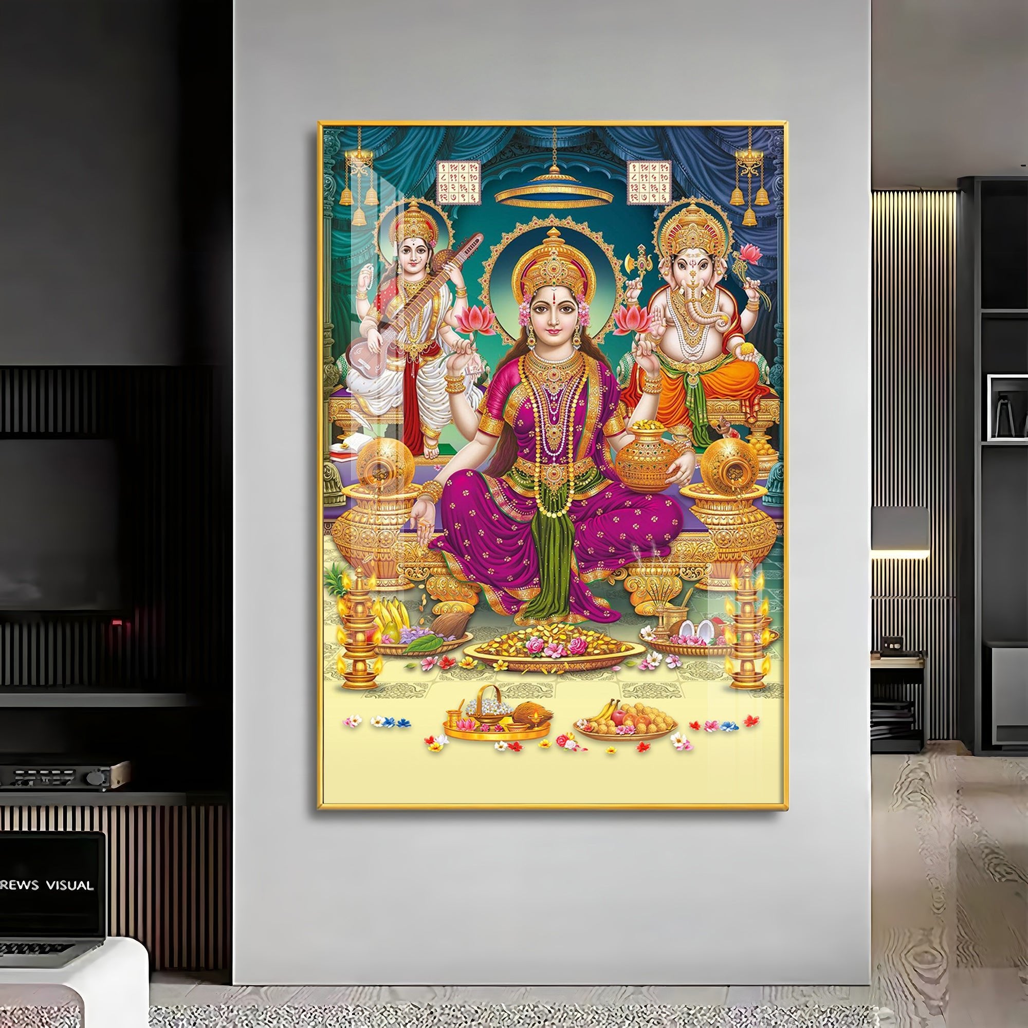 Spiritual Laxmi Ji Divinity Premium Acrylic Vertical Wall Art - The Next Decor
