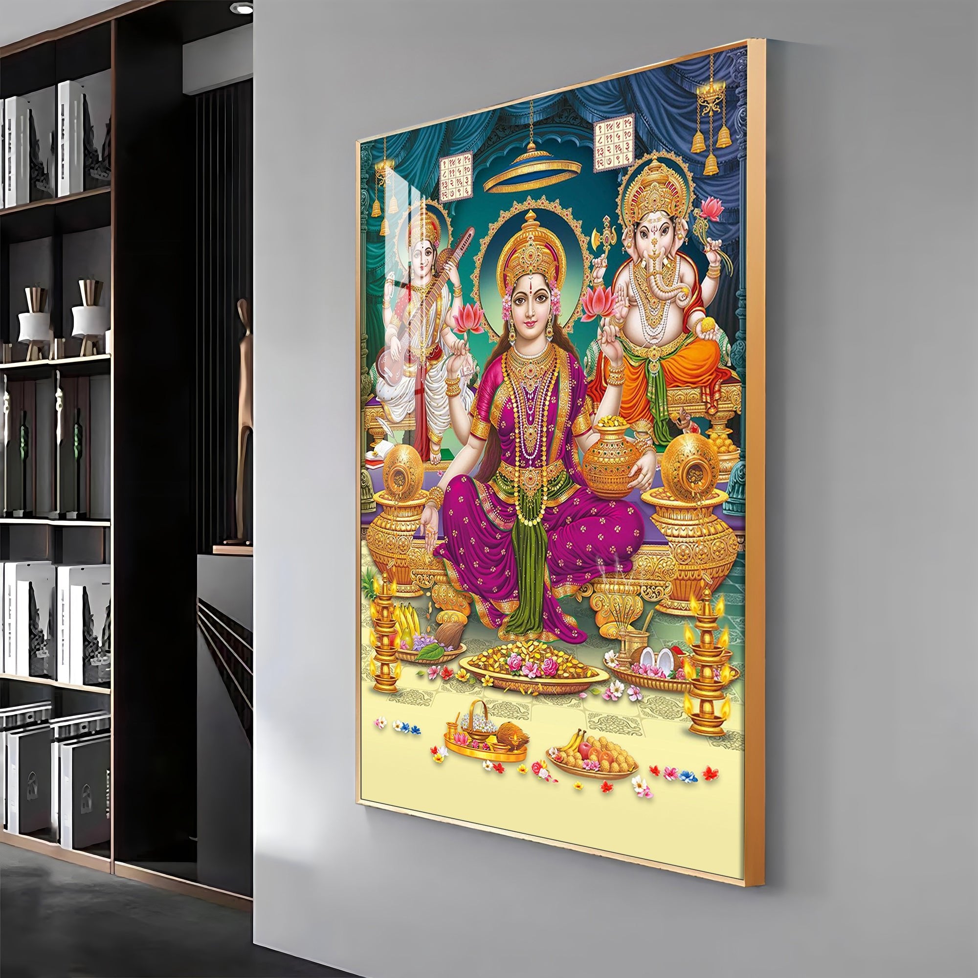 Spiritual Laxmi Ji Divinity Premium Acrylic Vertical Wall Art - The Next Decor