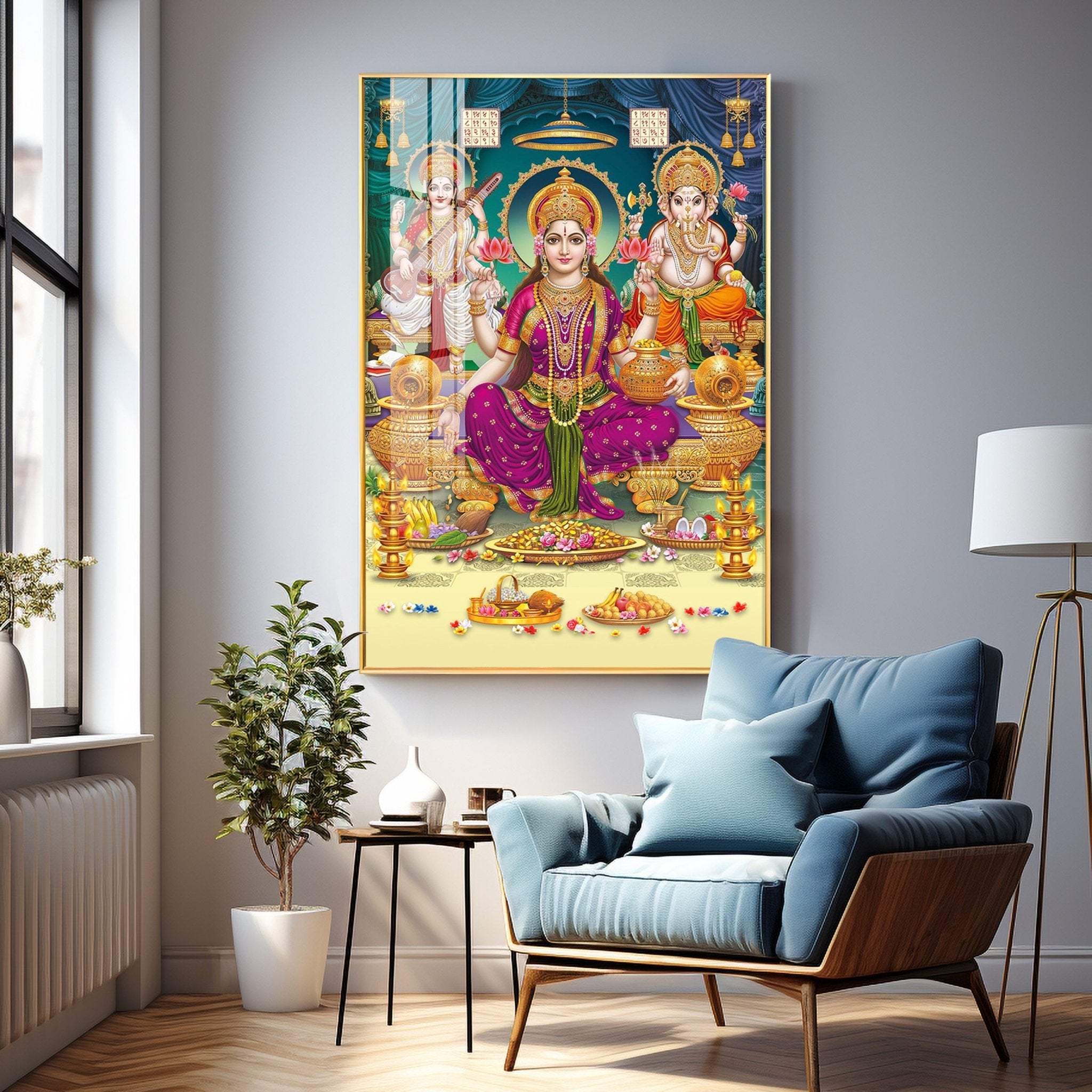 Spiritual Laxmi Ji Divinity Premium Acrylic Vertical Wall Art - The Next Decor