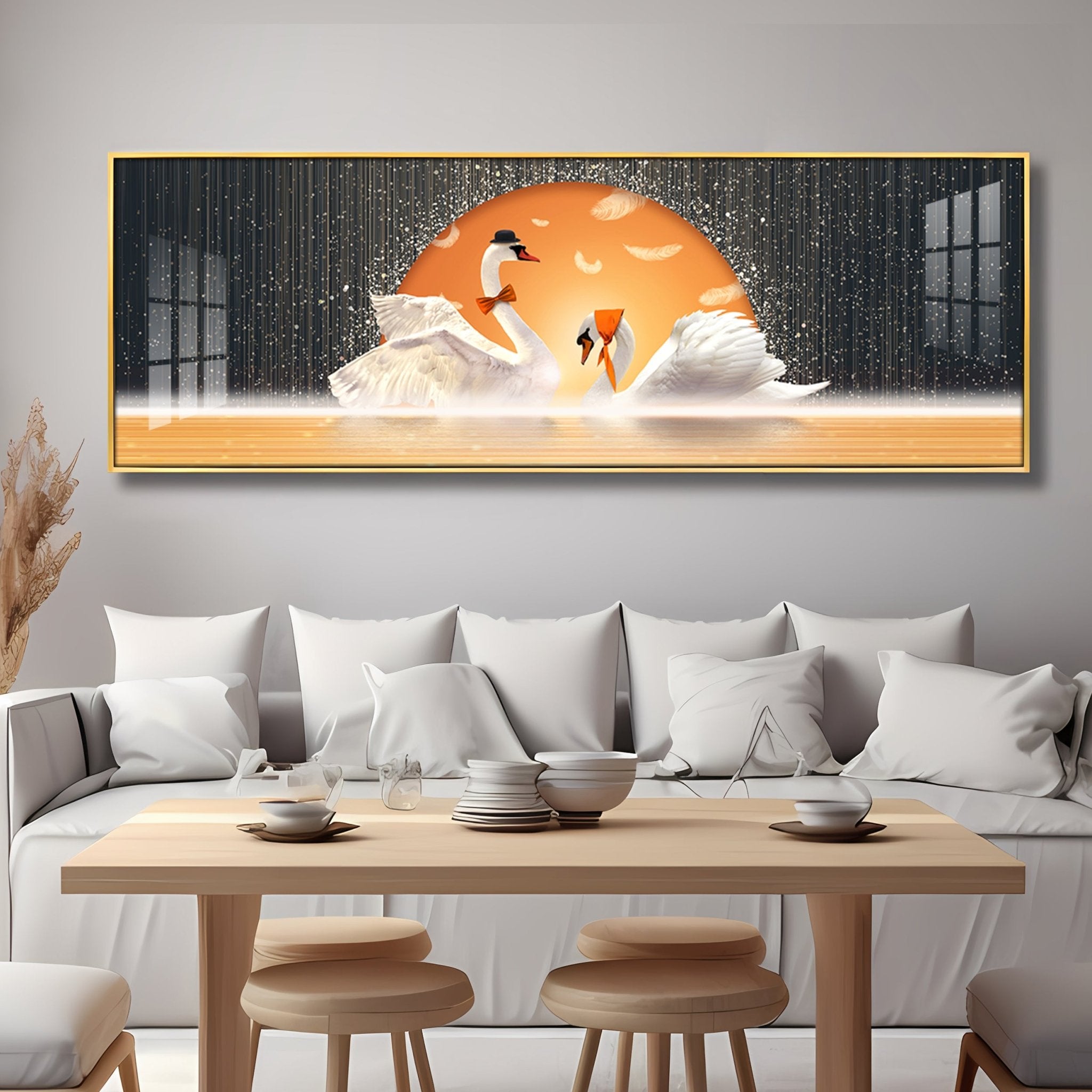 Sun Kissed Swans Premium Acrylic Horizontal Wall Art - The Next Decor