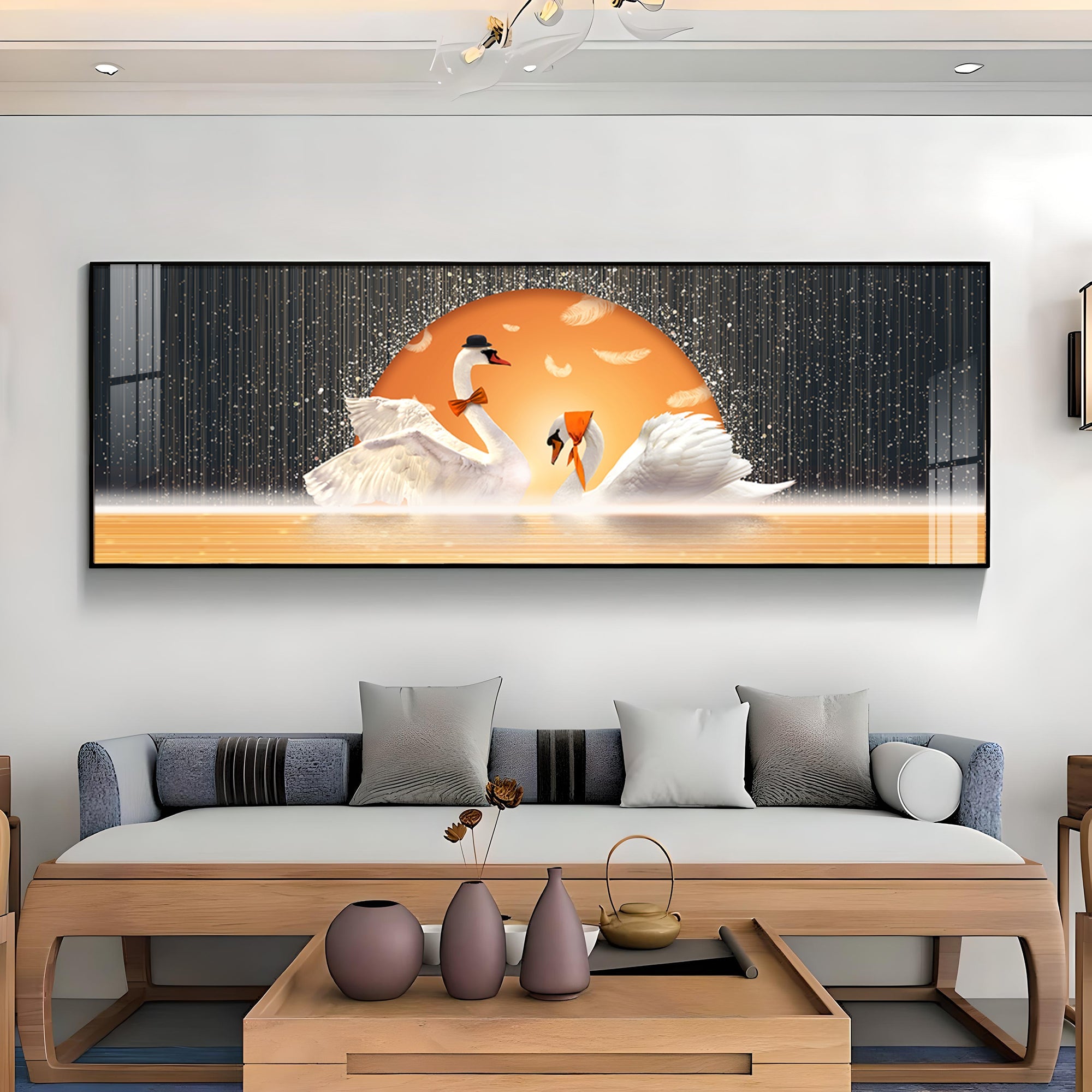 Sun Kissed Swans Premium Acrylic Horizontal Wall Art - The Next Decor
