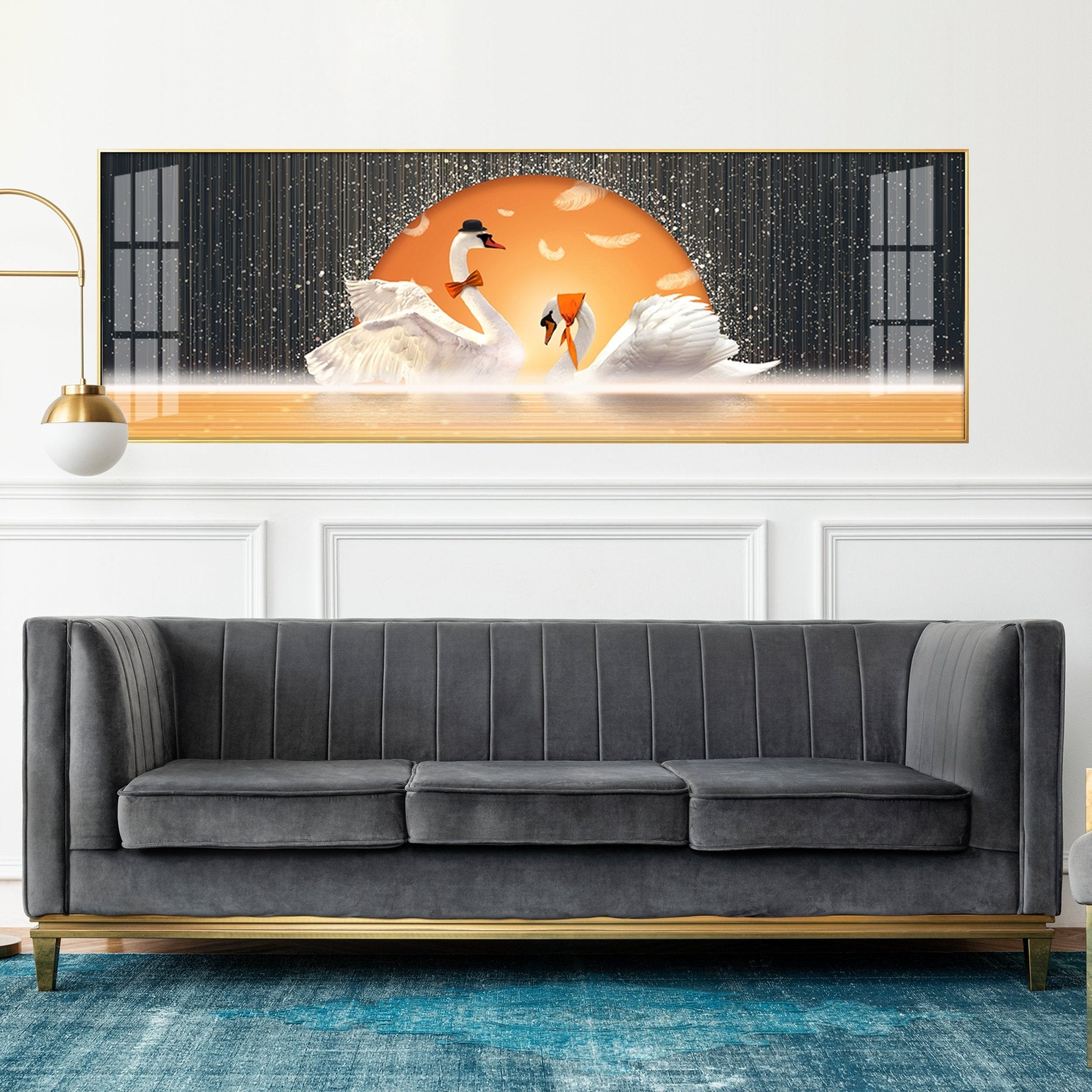Sun Kissed Swans Premium Acrylic Horizontal Wall Art - The Next Decor