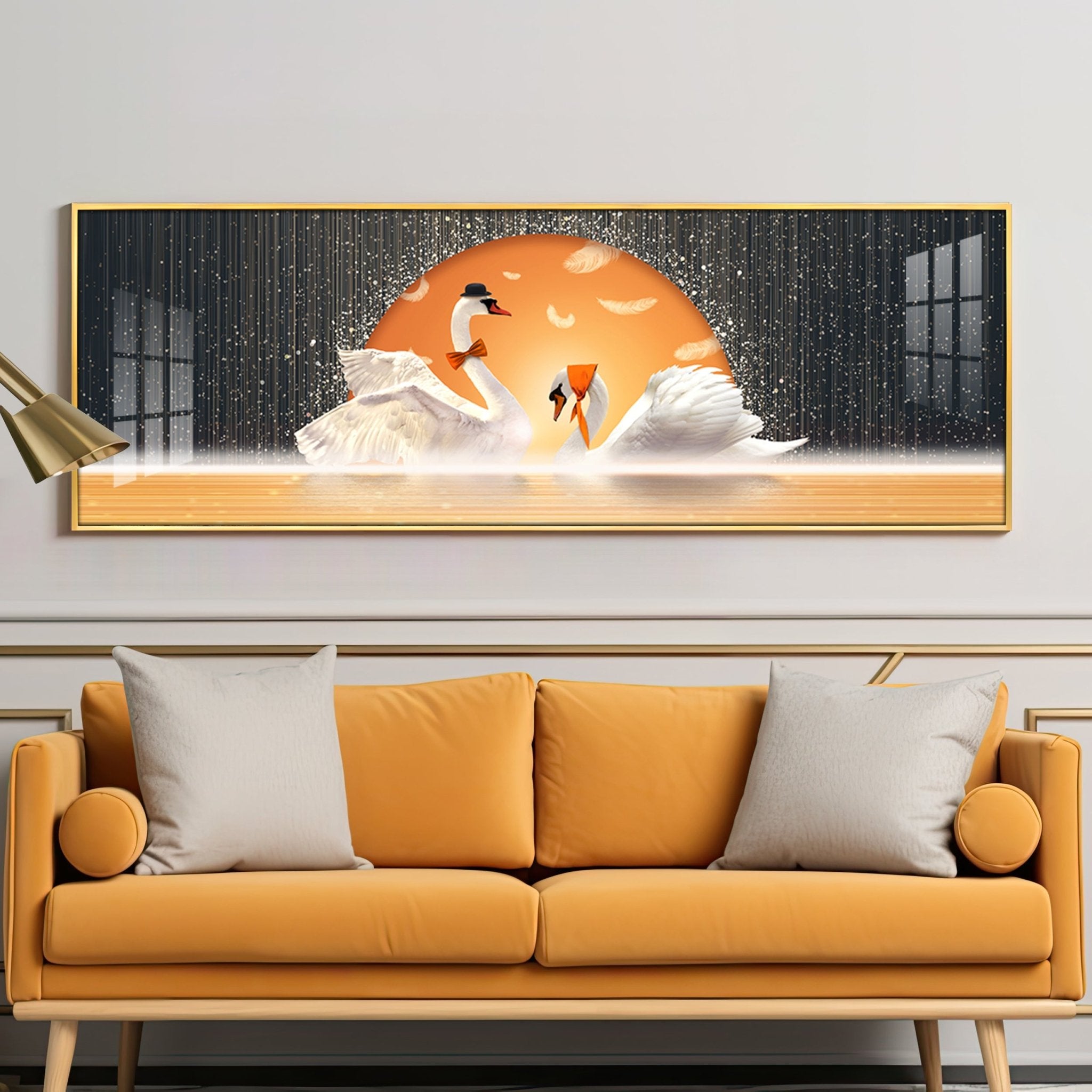 Sun Kissed Swans Premium Acrylic Horizontal Wall Art - The Next Decor