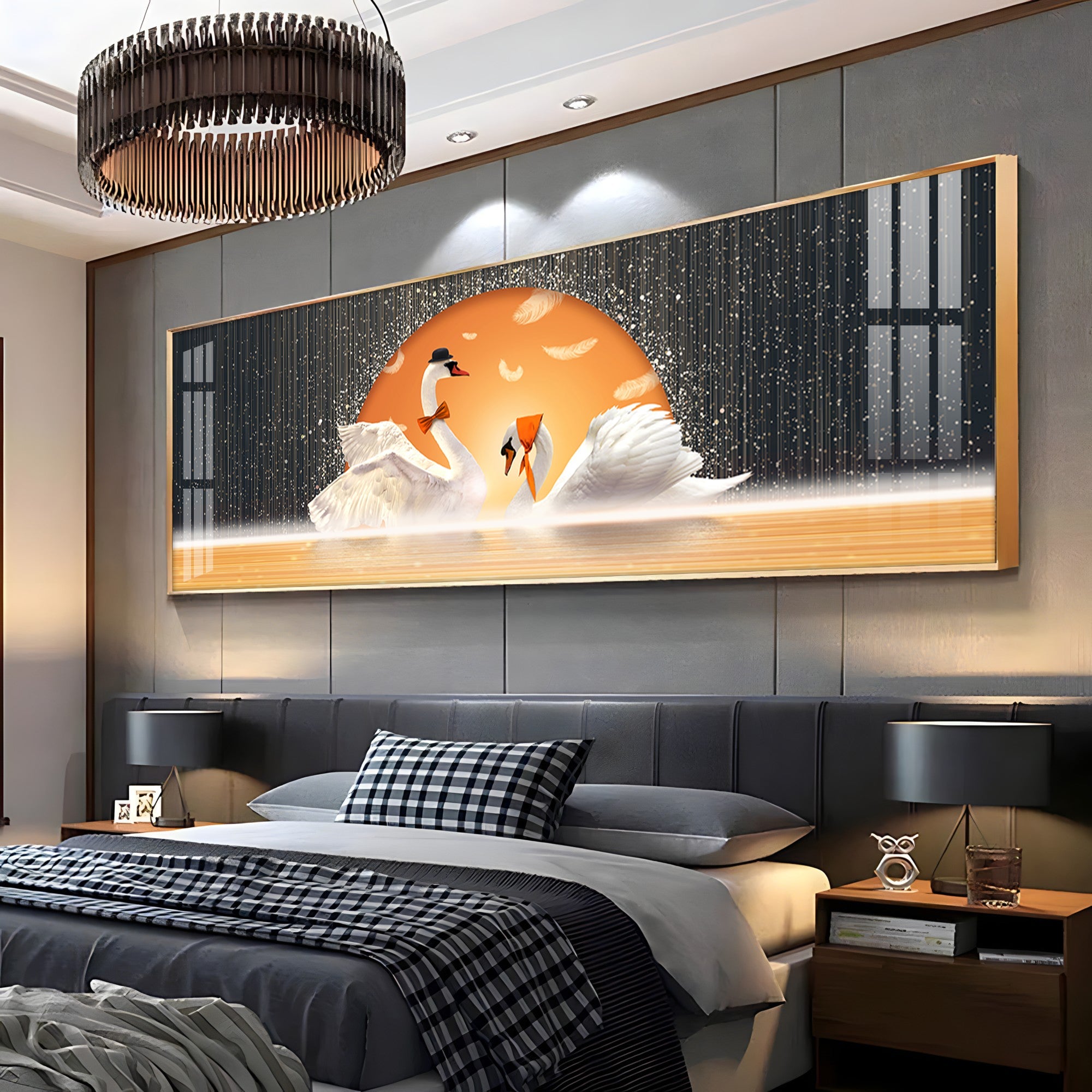 Sun Kissed Swans Premium Acrylic Horizontal Wall Art - The Next Decor