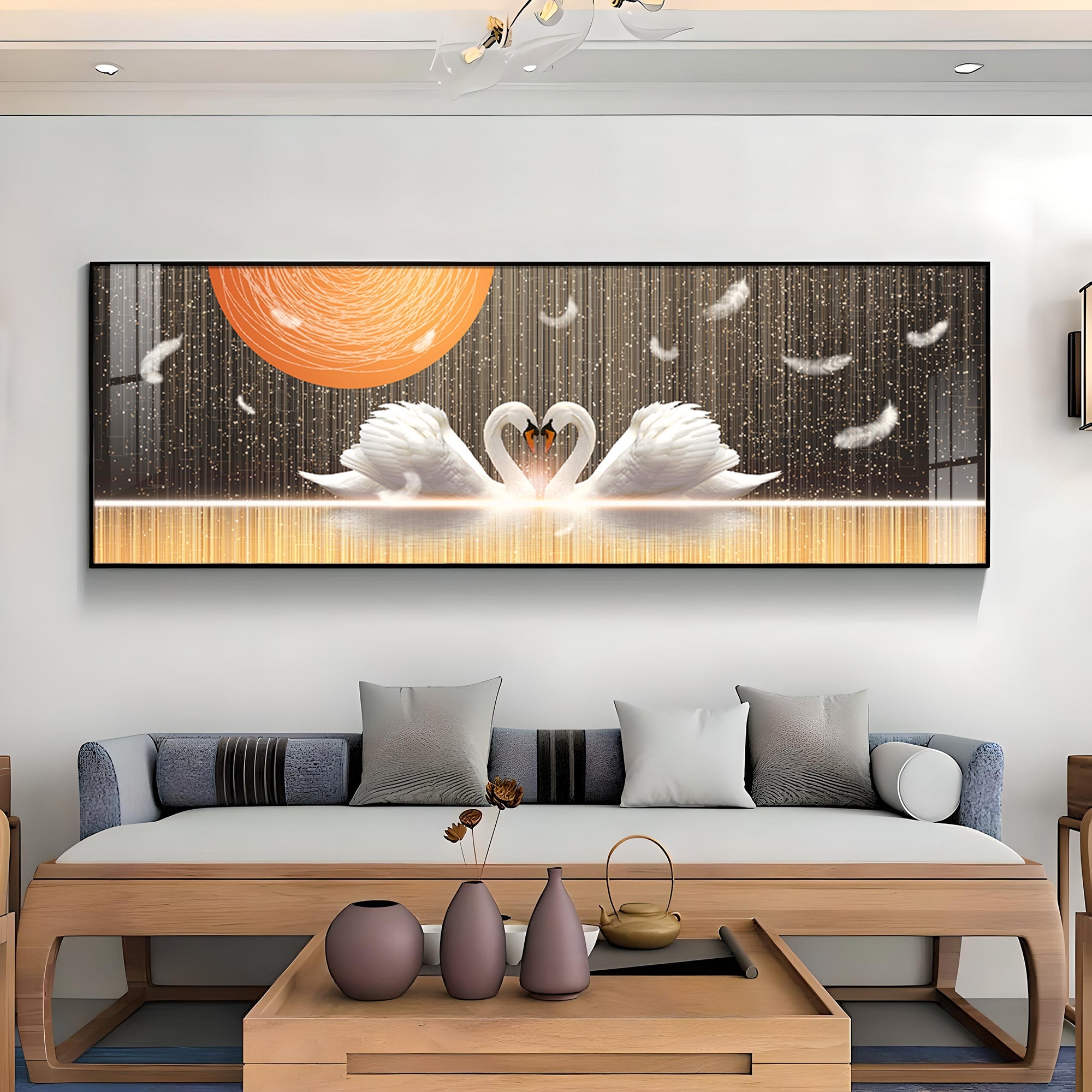 Swans In Sunlight Premium Acrylic Horizontal Wall Art - The Next Decor