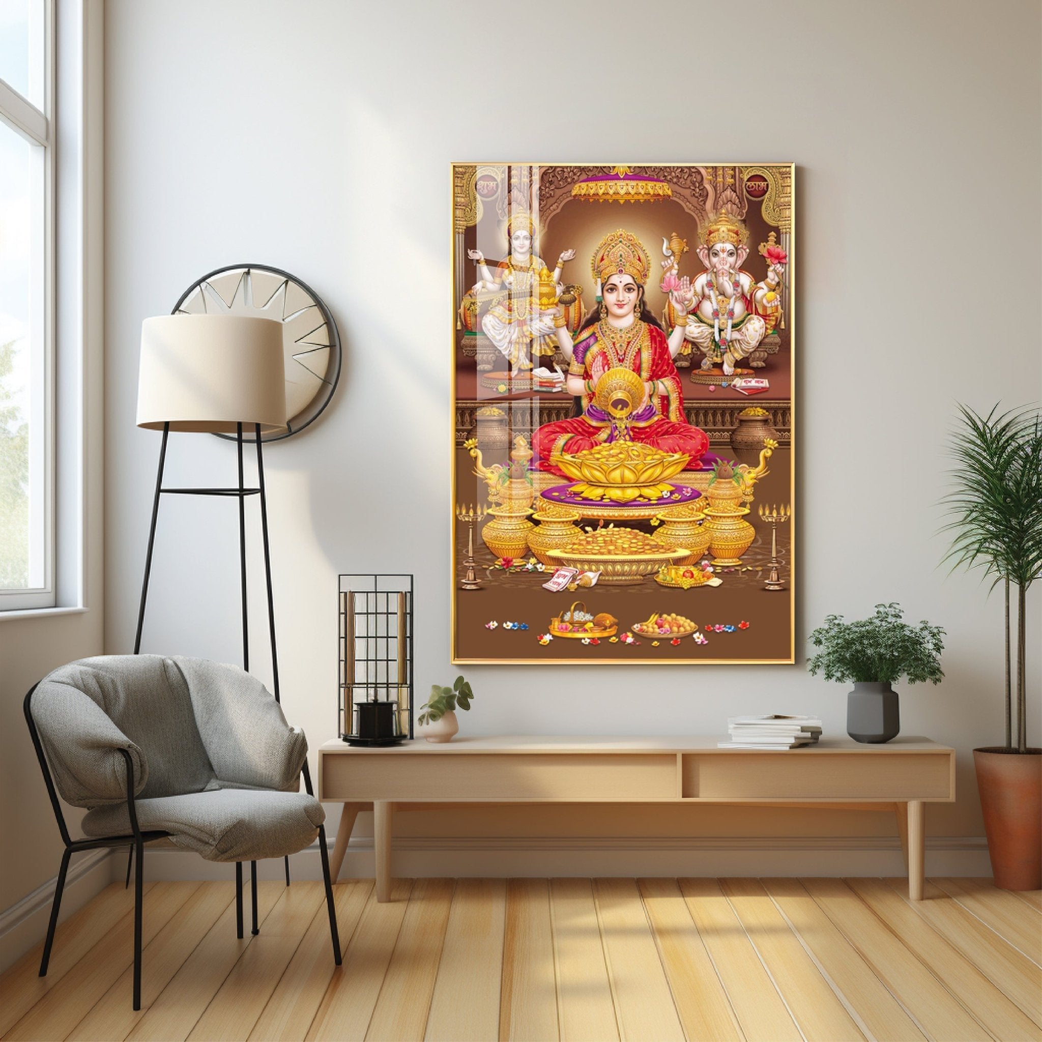 Transcendent Grace Of Maha Laxmi Ji Premium Acrylic Vertical Wall Art - The Next Decor