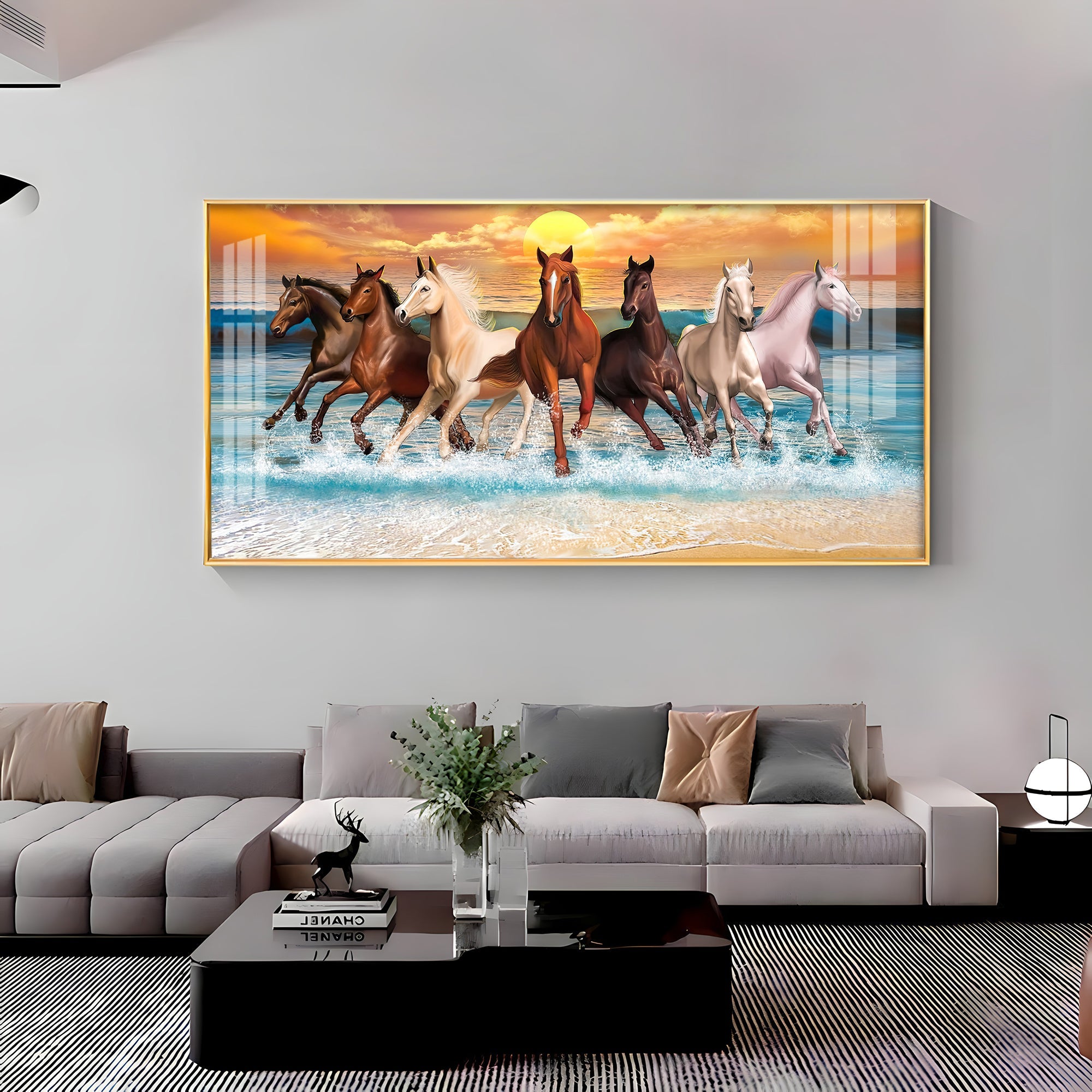 Vastu 7 Running Horses Premium Acrylic Horizontal Wall Art - The Next Decor