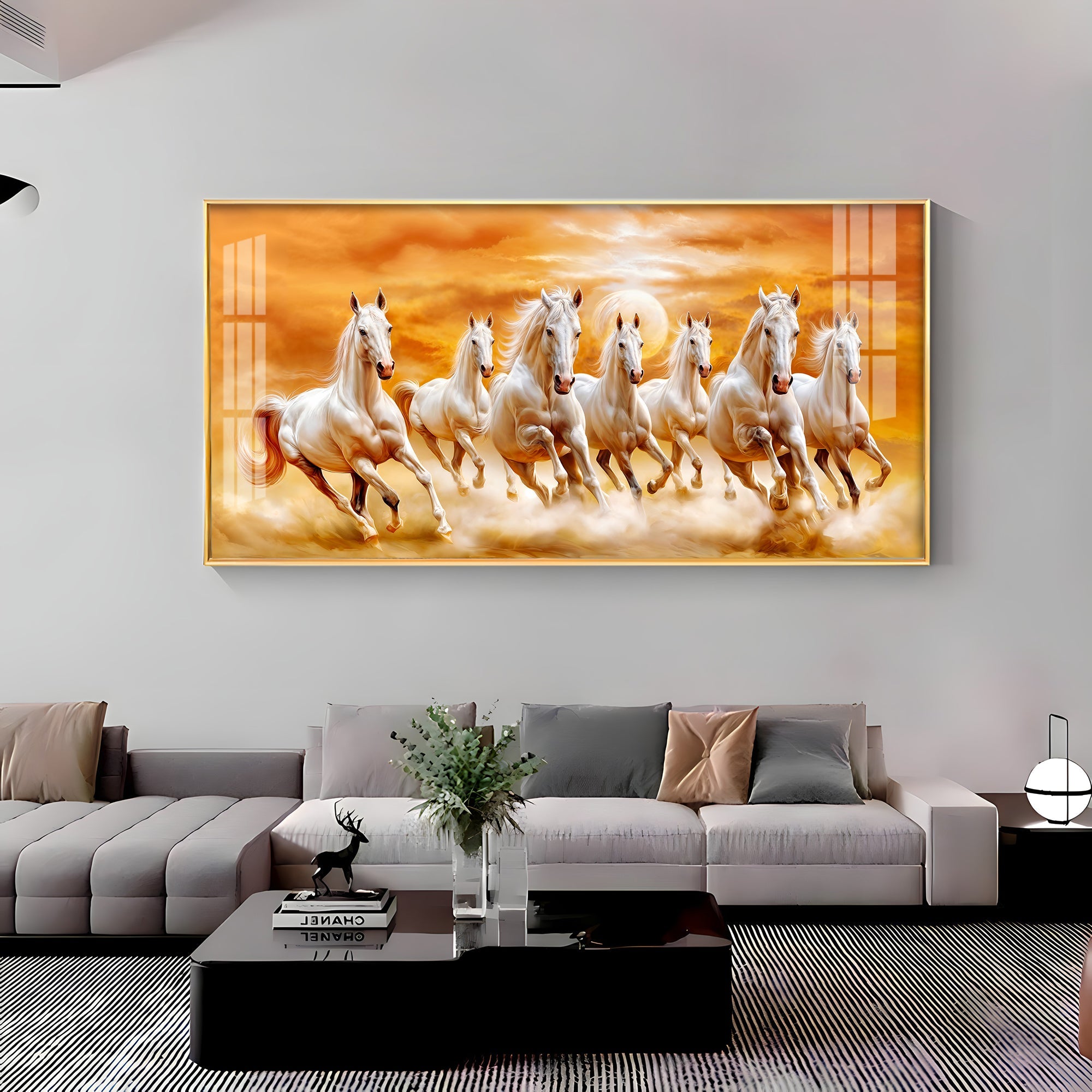 Vastu 7 Running White Horses Premium Acrylic Horizontal Wall Art - The Next Decor