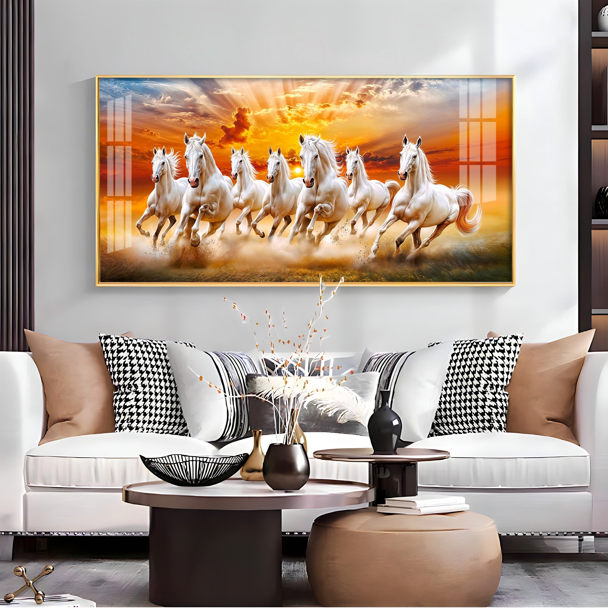 Seven Deocr Vastu Seven Running Horses In Morning Premium Acrylic Horizontal Wall ...