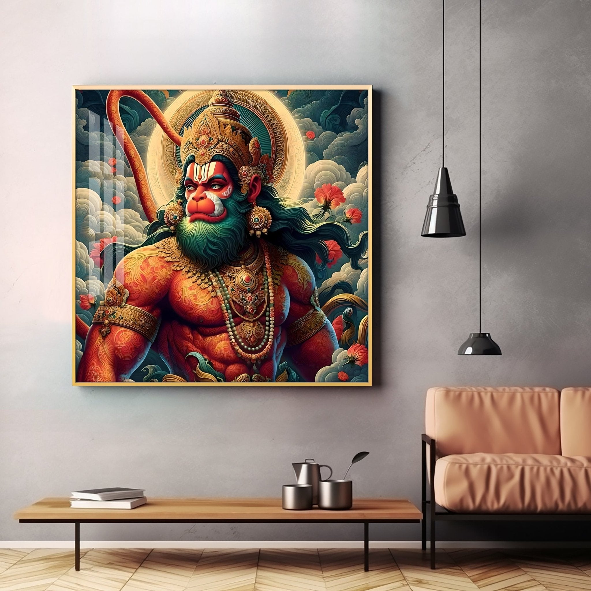 Veer Hanuman Ji Premium Acrylic Square Wall Art - The Next Decor