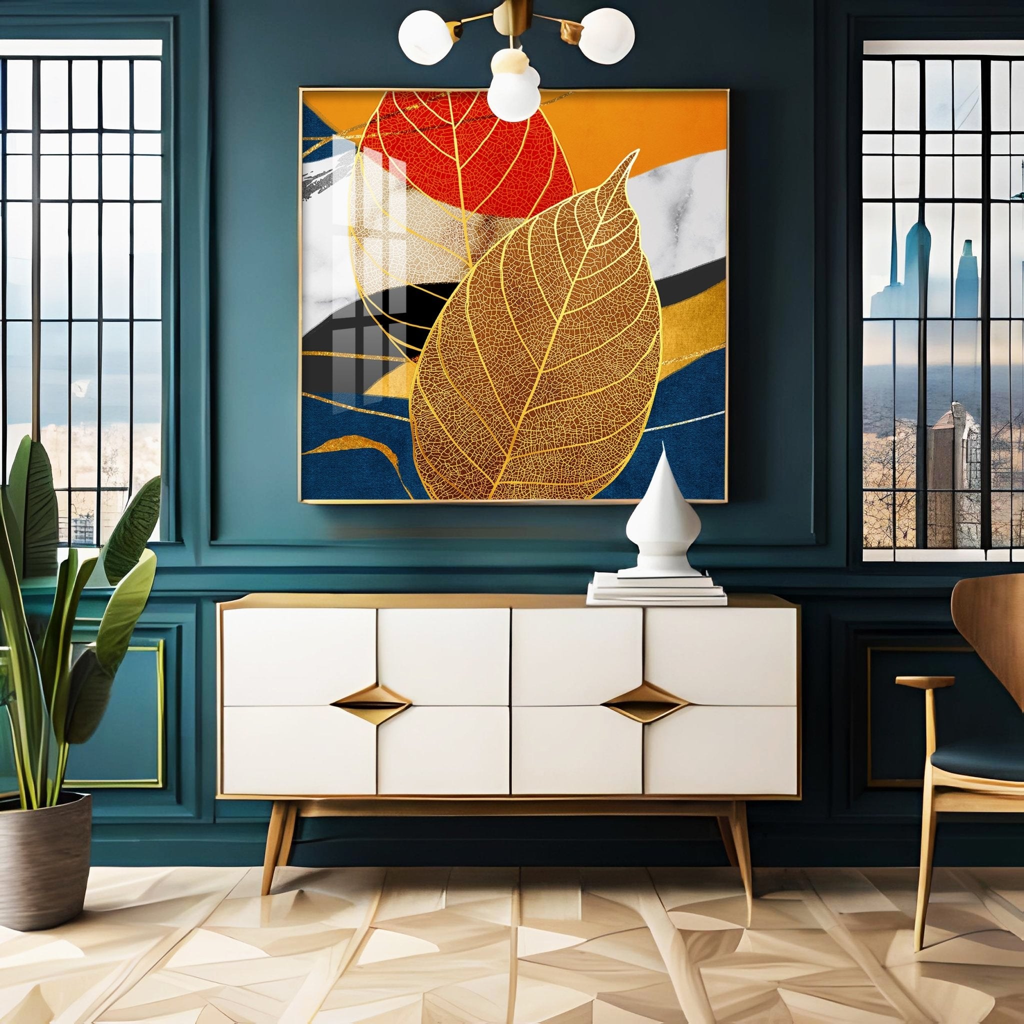 Yellow Tree Leaves Feathers Premium Acrylic Square Wall Art - The Next Decor